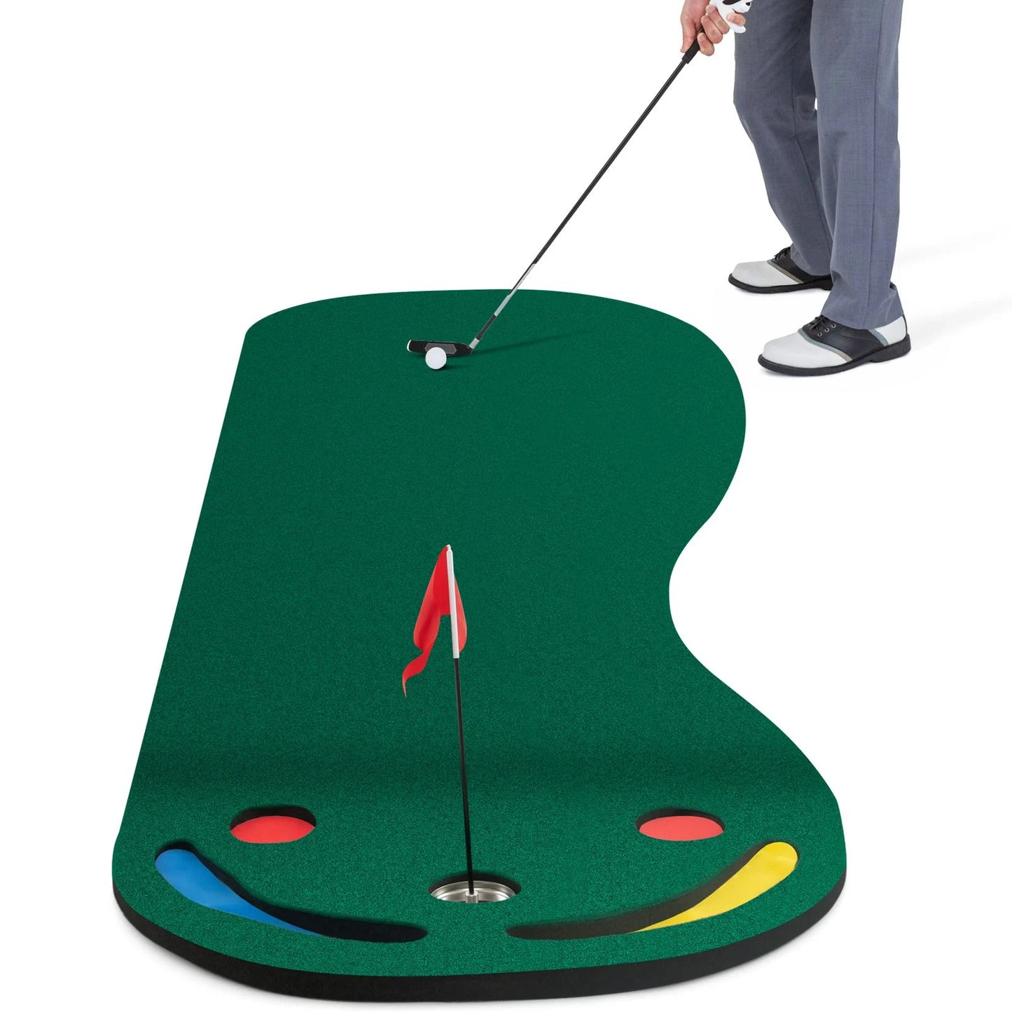 Professional Golf Putting Green Set with Three Cups, One Flag, and Hole Covers