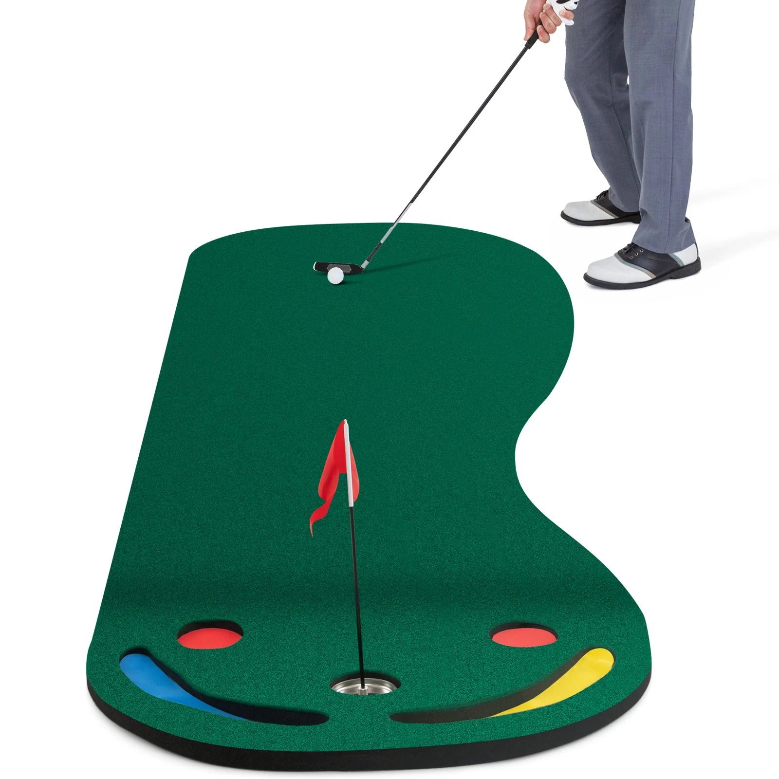 Professional Golf Putting Green Set with Three Cups, One Flag, and Hole Covers