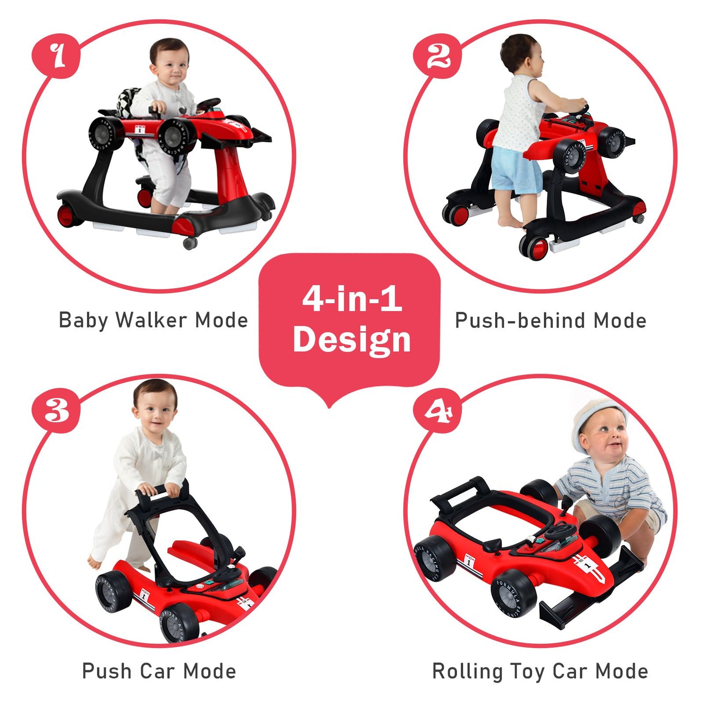 4-in-1 Adjustable Height and Speed Baby Push Walker