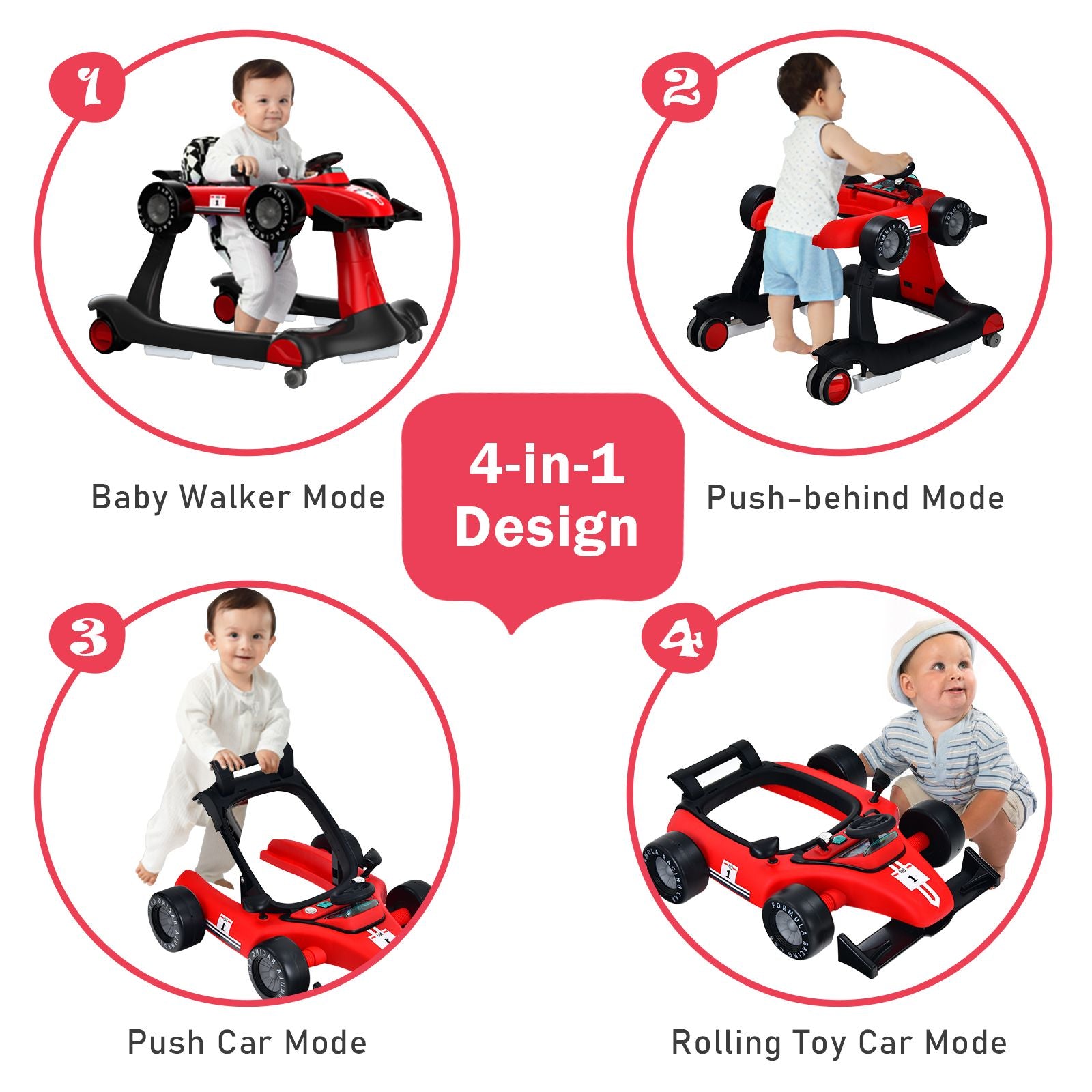 4-in-1 Adjustable Height and Speed Baby Push Walker