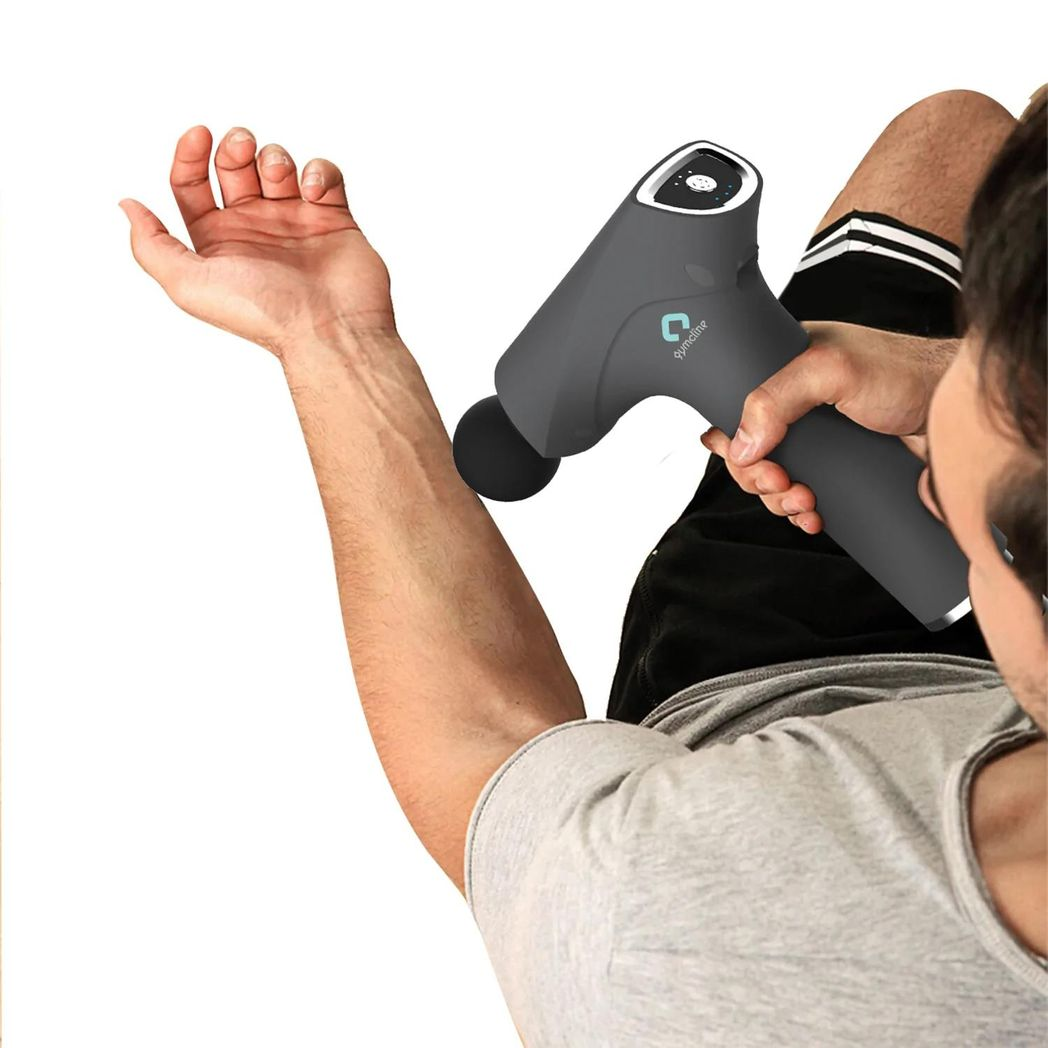 Gymcline Compact Massage Gun with 1500mAh Battery, 3 Speed Modes & 3 Massage Heads – Grey