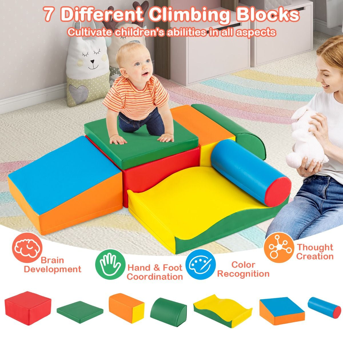 7-Piece Colorful Climbing Toy Set for Toddlers with EPE Foam Safety Features