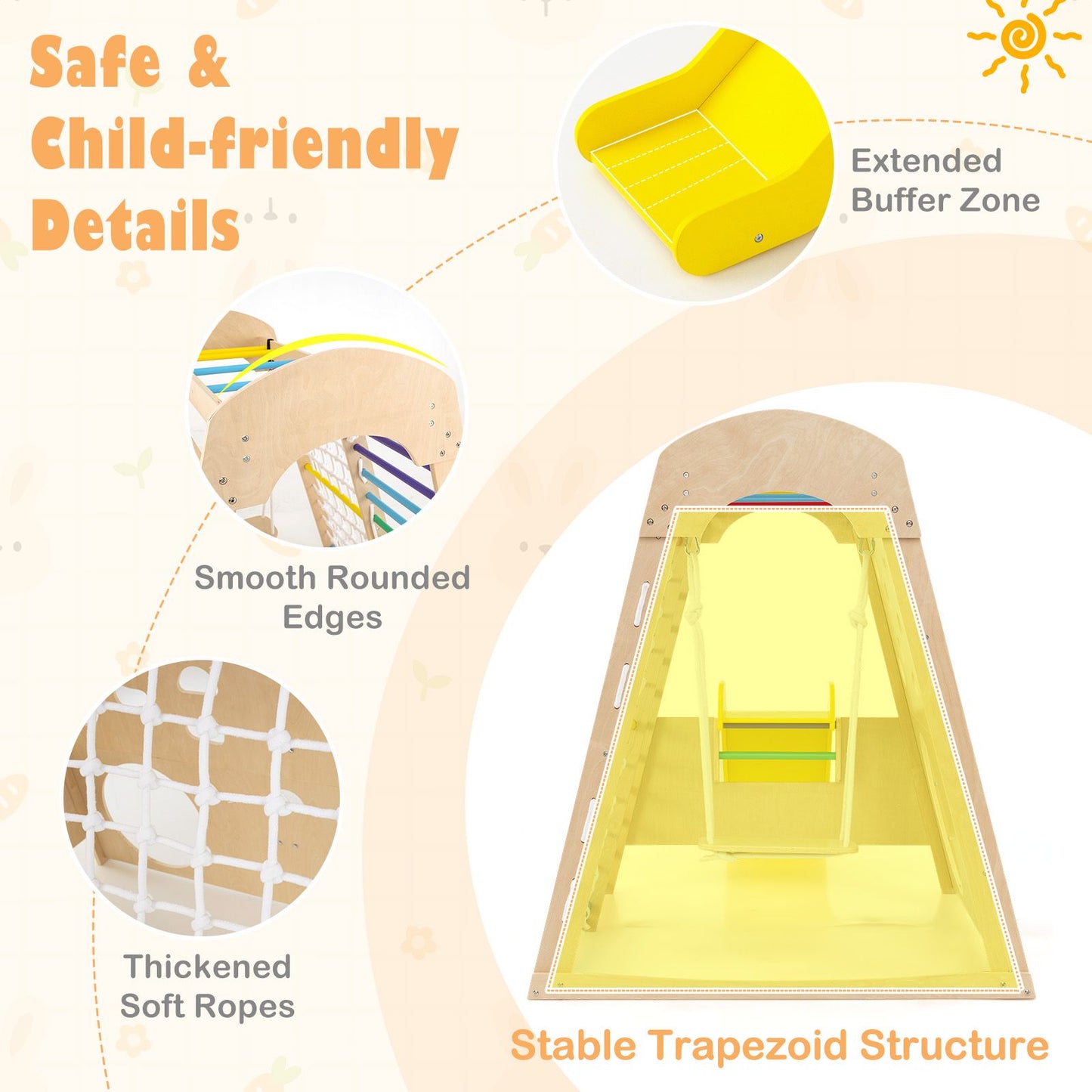 8-In-1 Indoor Jungle Gym Wooden Playground with Climbing Wall