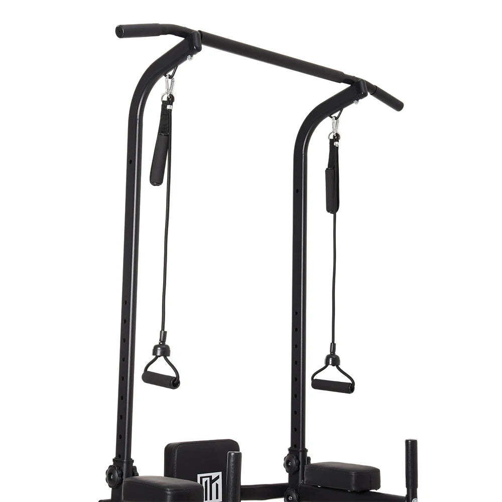 【】Multi-Functional Adjustable Height Power Tower Dip Station Pull up Bar