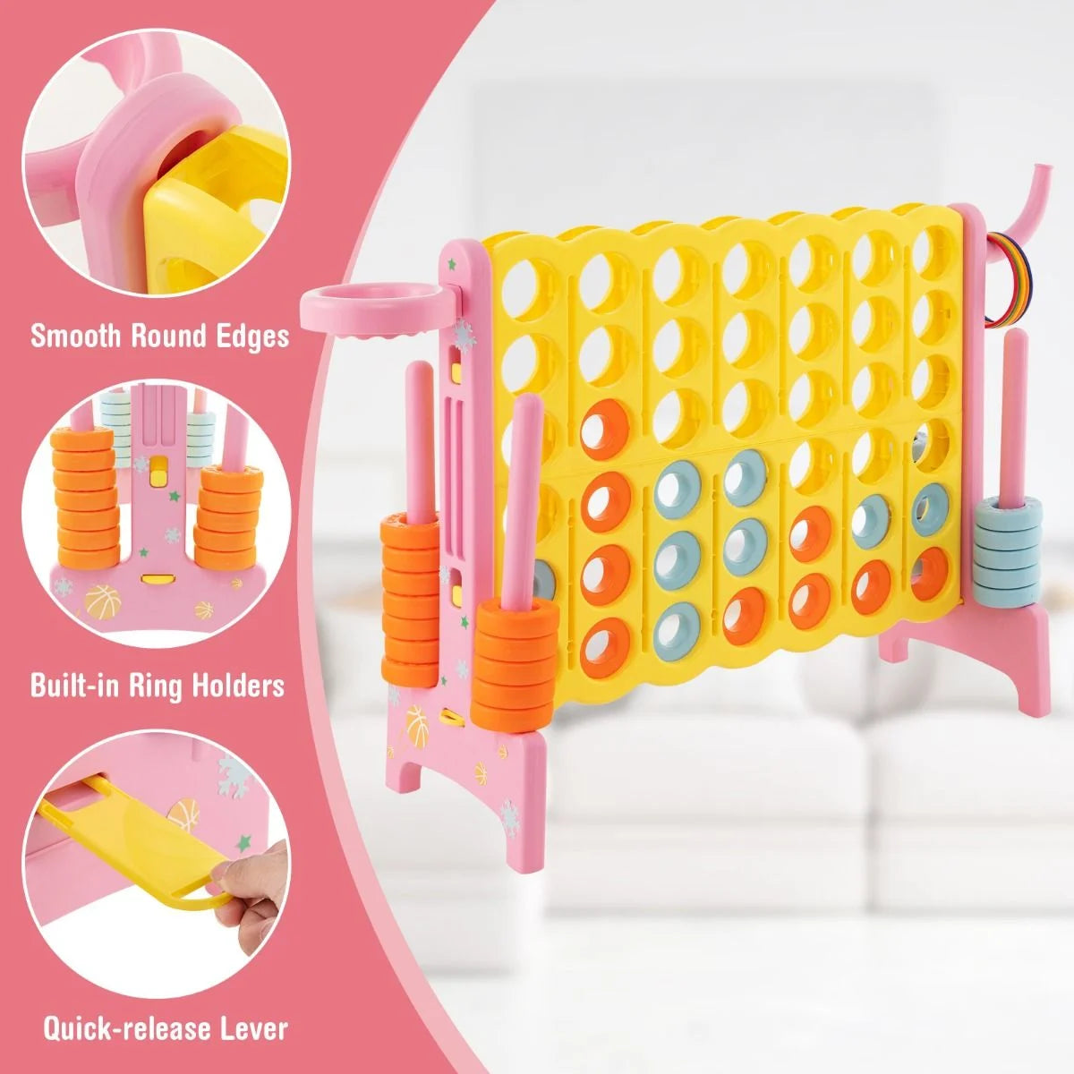 Upgraded 4-To-Score Game Set with Basketball Hoop & Toss Rings – Fun Family Game for Kids & Adults