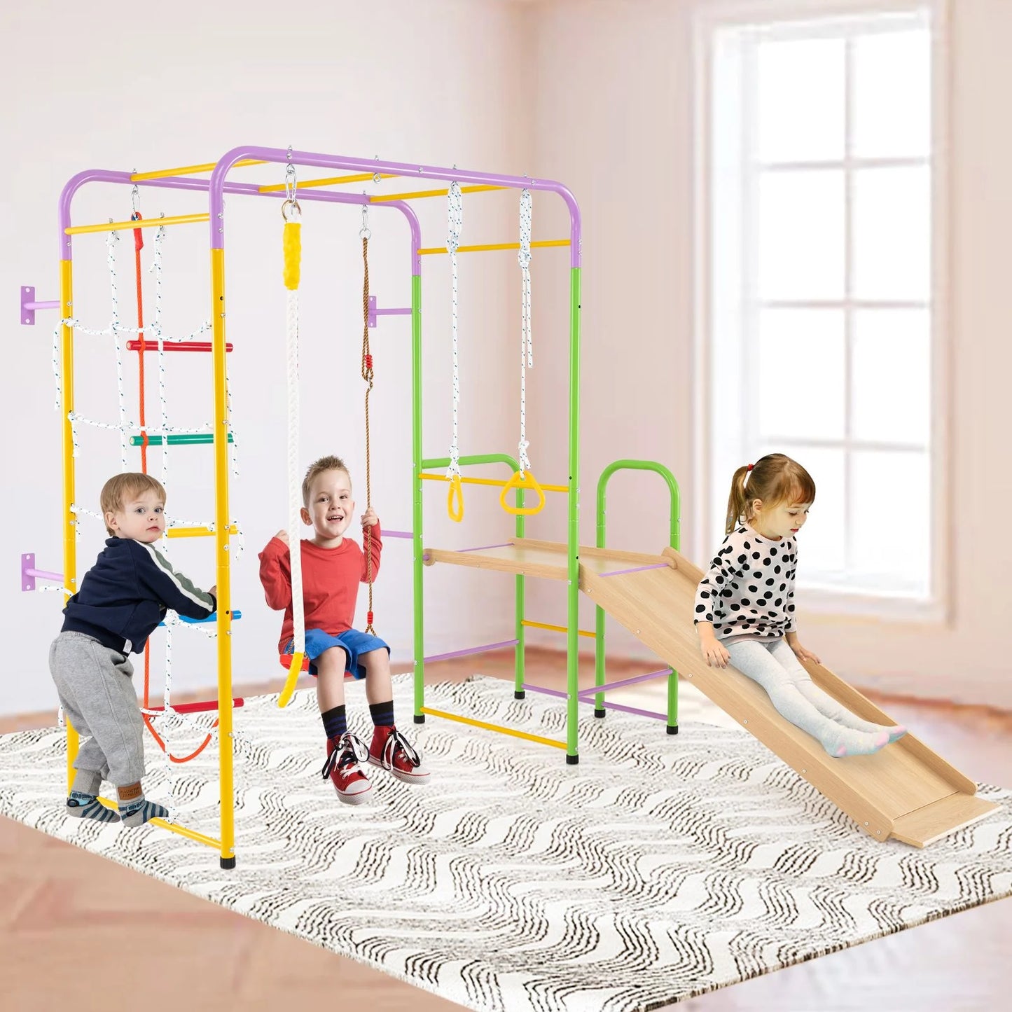Metal Indoor Jungle Gym: 8-in-1 Climbing Playset for Children Aged 3 and Up
