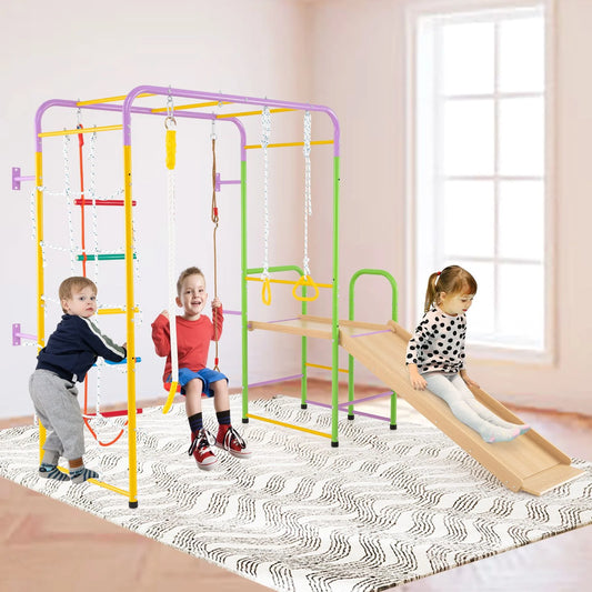 Metal Indoor Jungle Gym: 8-in-1 Climbing Playset for Children Aged 3 and Up