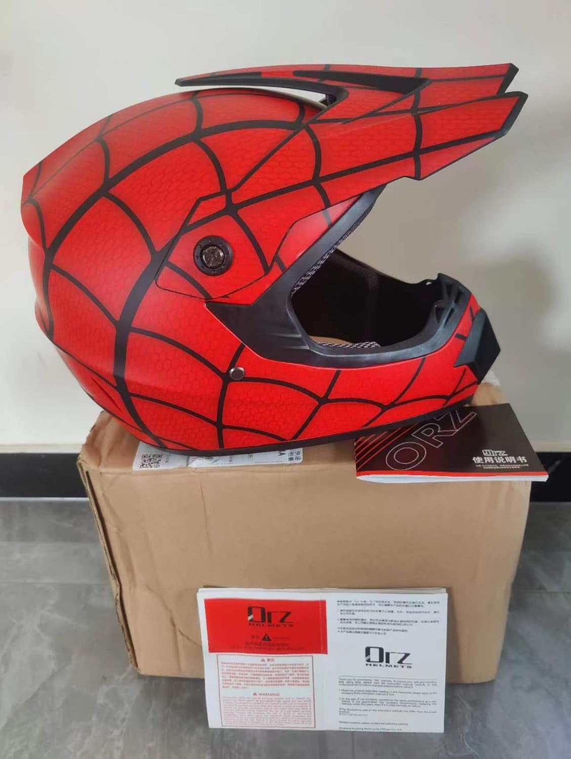 Full Face Red & Black Web Motocross Helmet Set – DOT Certified MTB MX ATV Dirt Bike Helmet with Goggles, Gloves & Mask | Adults & Youth Sizes