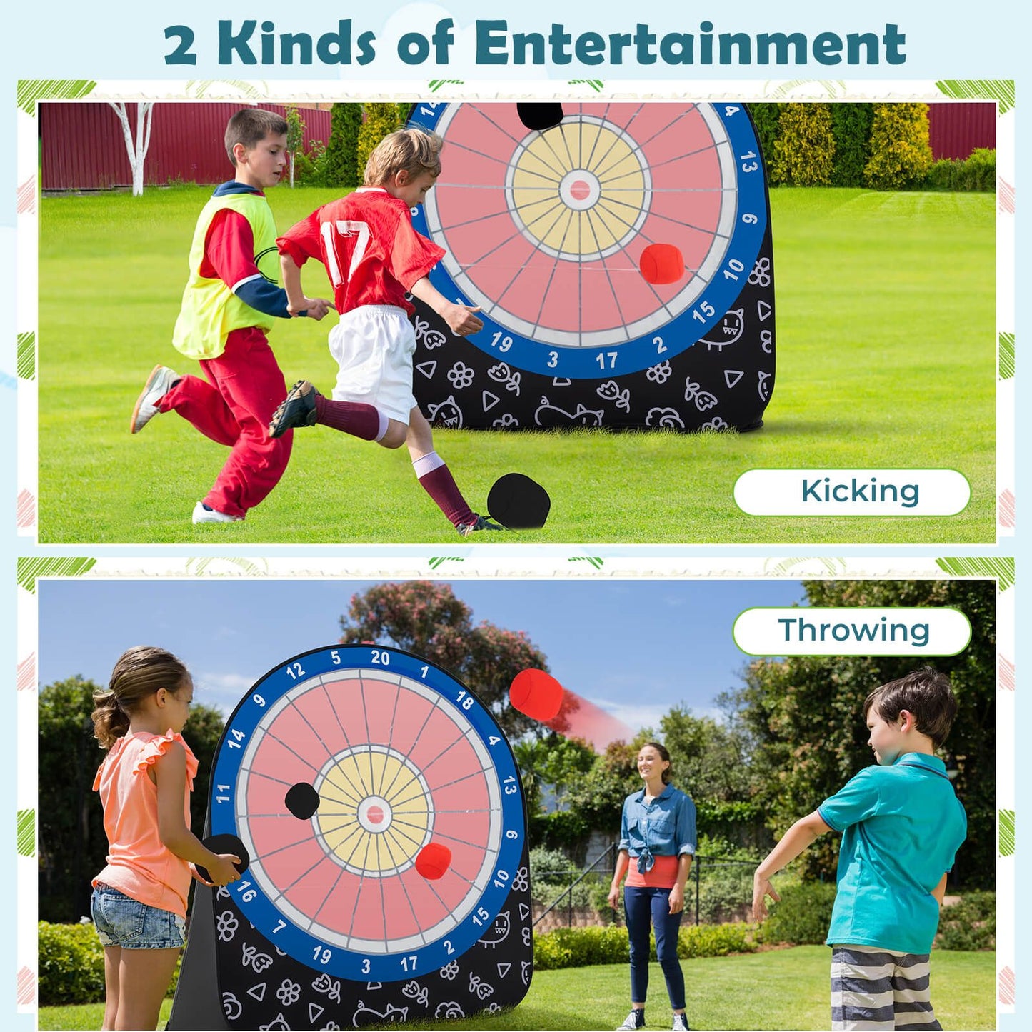 Large Portable Dart Board for Children with 4 Kick Balls - Foldable Design