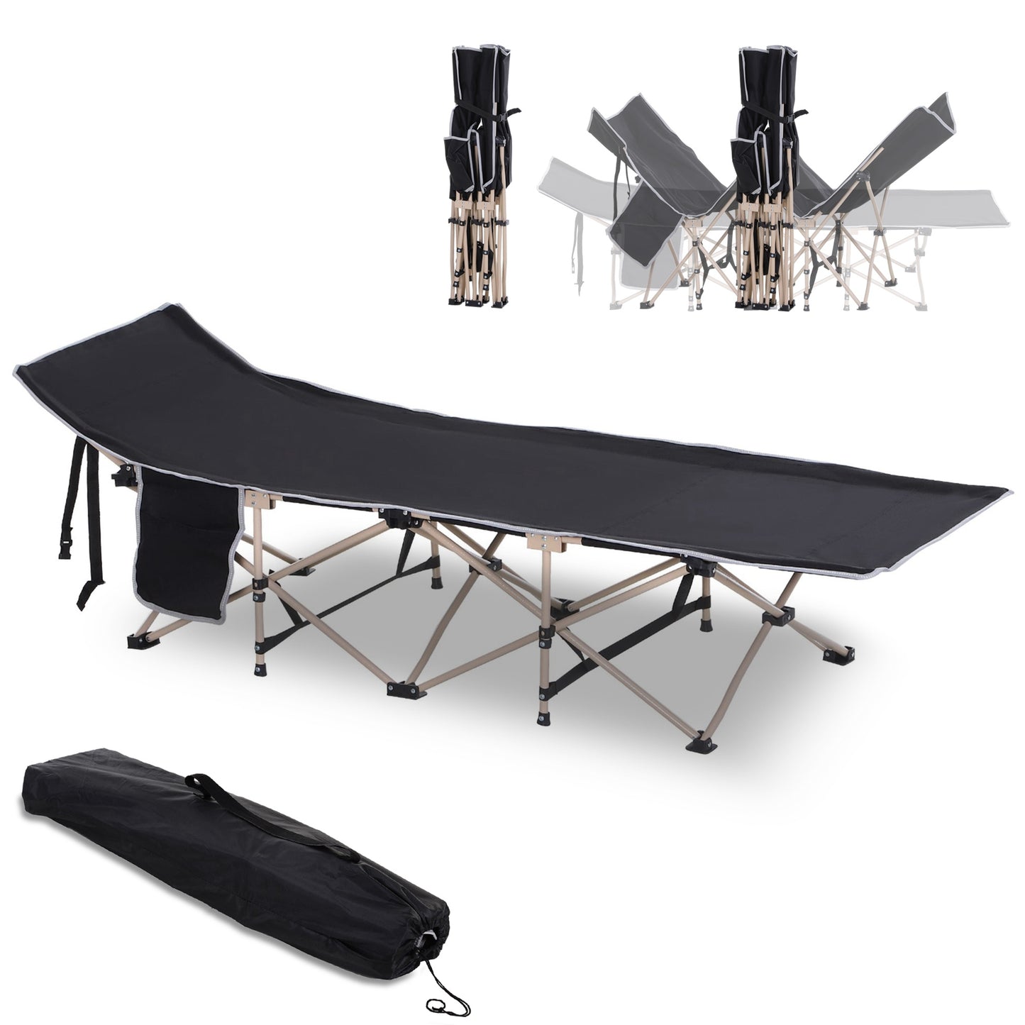 Single Portable Outdoor Military Sleeping Bed Camping Cot Black Outsunny Black