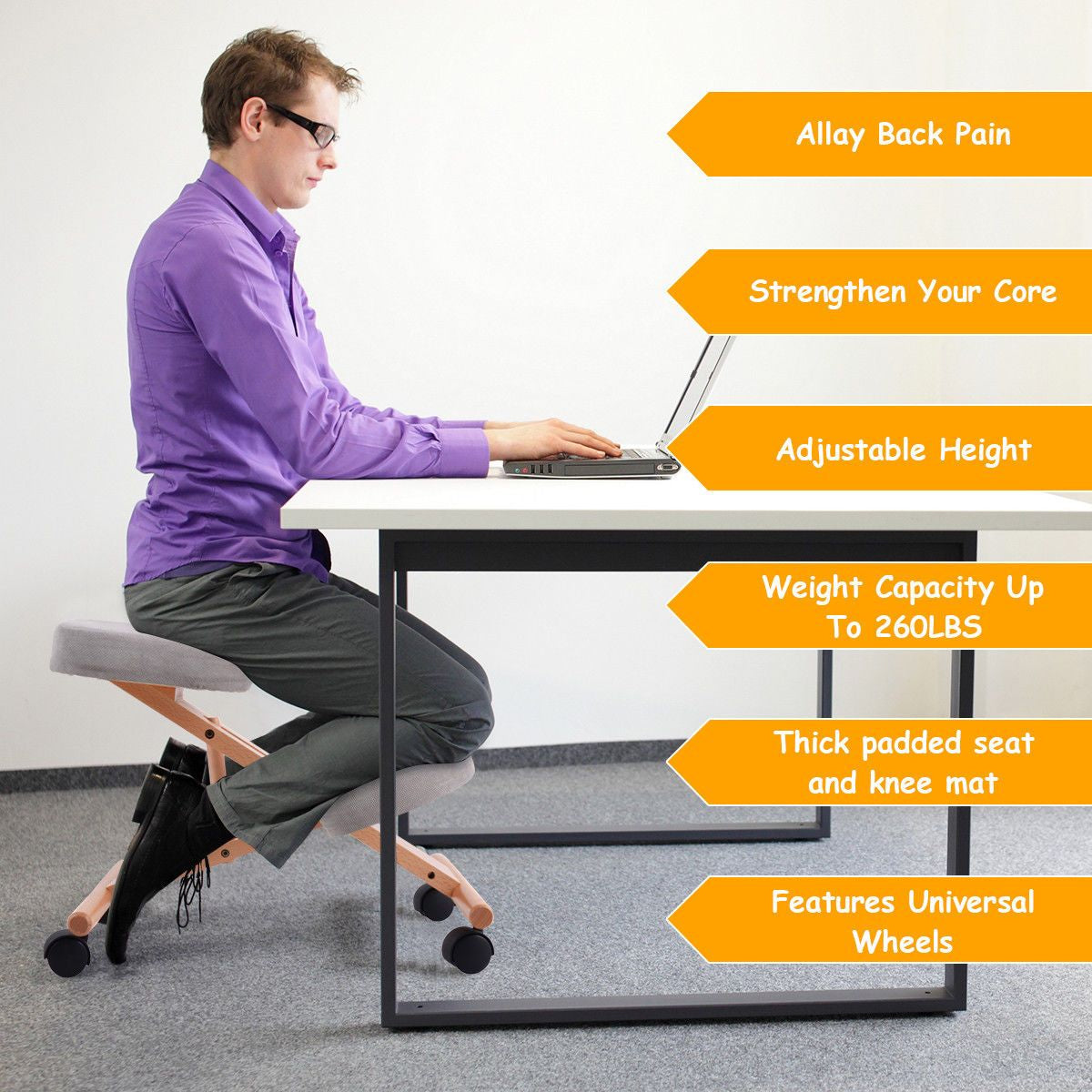 Adjustable Wood Posture Stool for Enhanced Comfort in Gaming and Computer Work