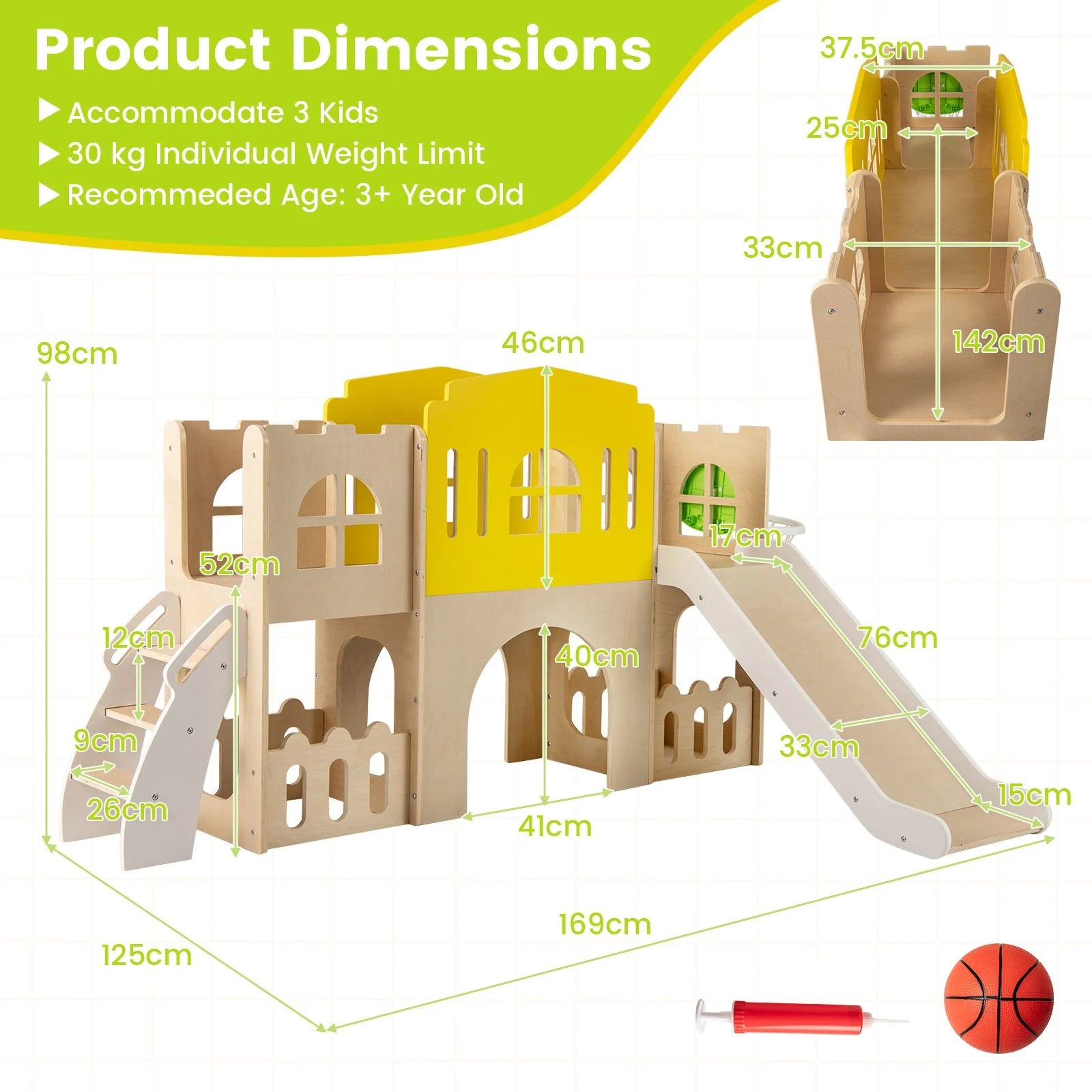 7-in-1 Wooden Playground Slide Set for Toddlers with Ladder and Extended Aisle
