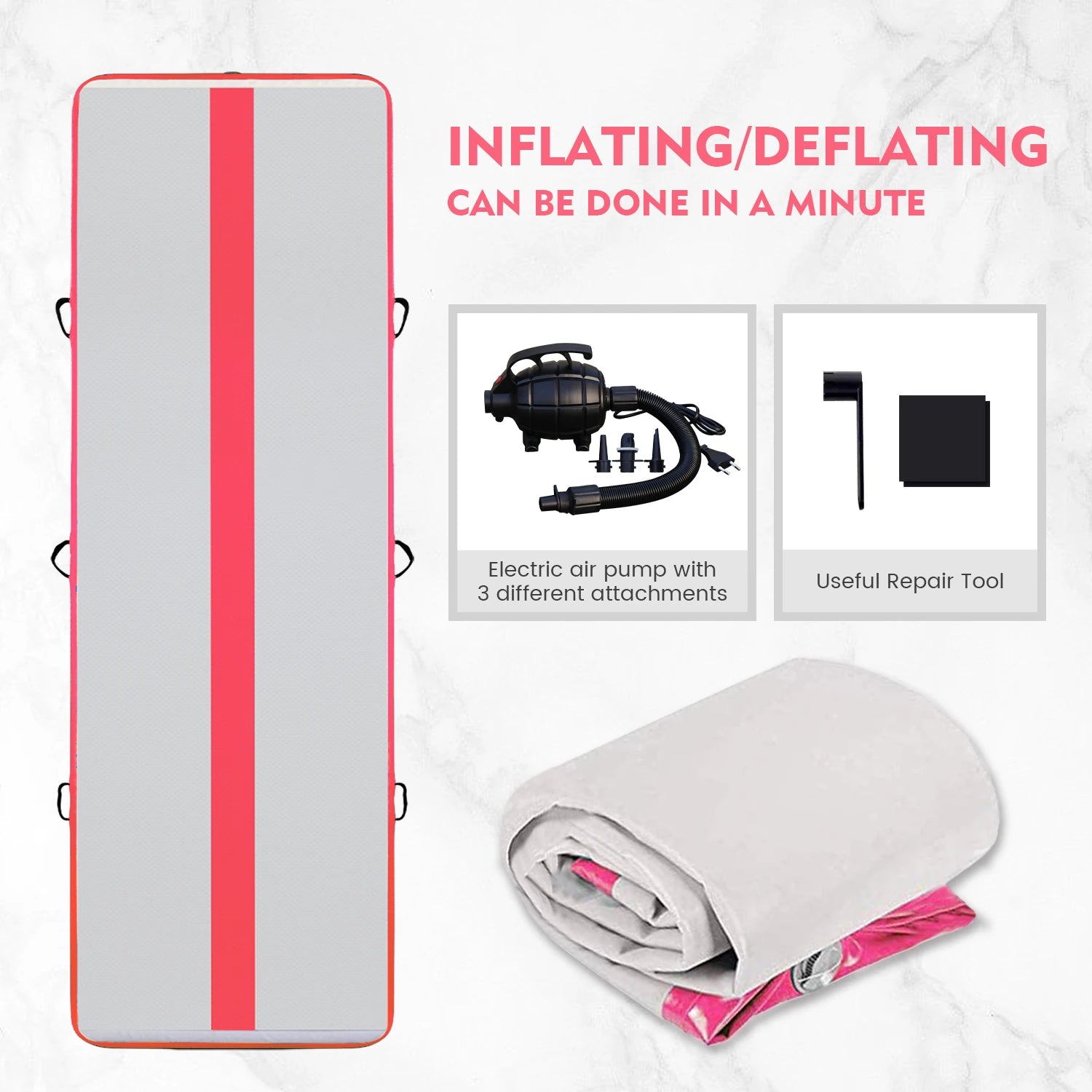 [UK Direct]  10Ft Inflatable Air Gymnastic Mat, 4 Inches Thickness Air Tumble Track with Electric Air Pump,Dubrable Material Air Mat for Home Use/Training/Cheerleading/Yoga/Water