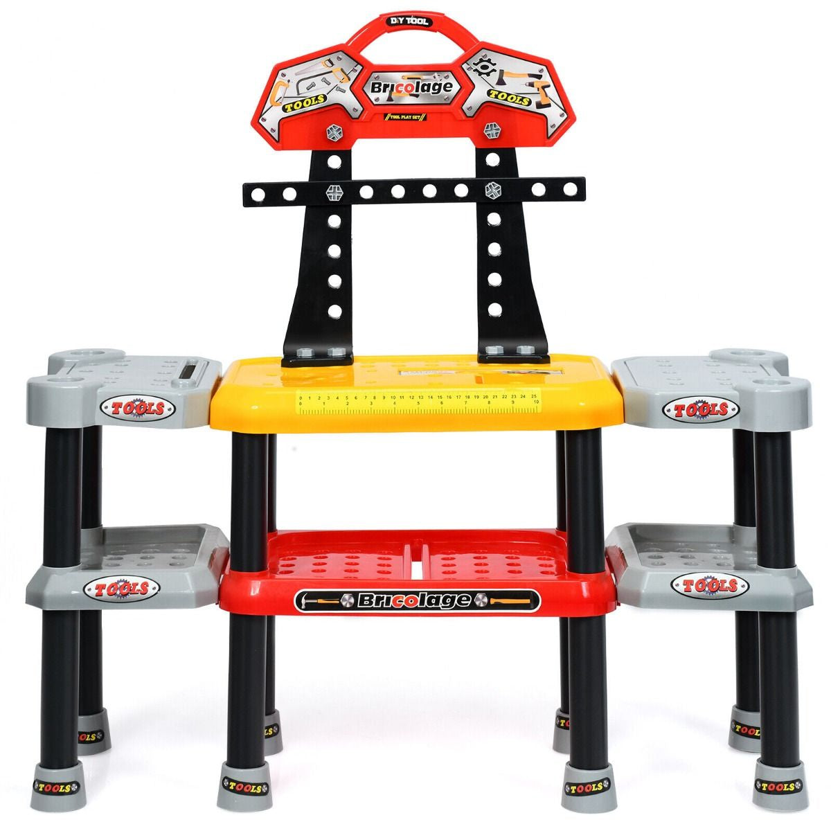 121-Piece Children's Pretend Play Tool Set with Double-Tier Workbench and Construction Accessories