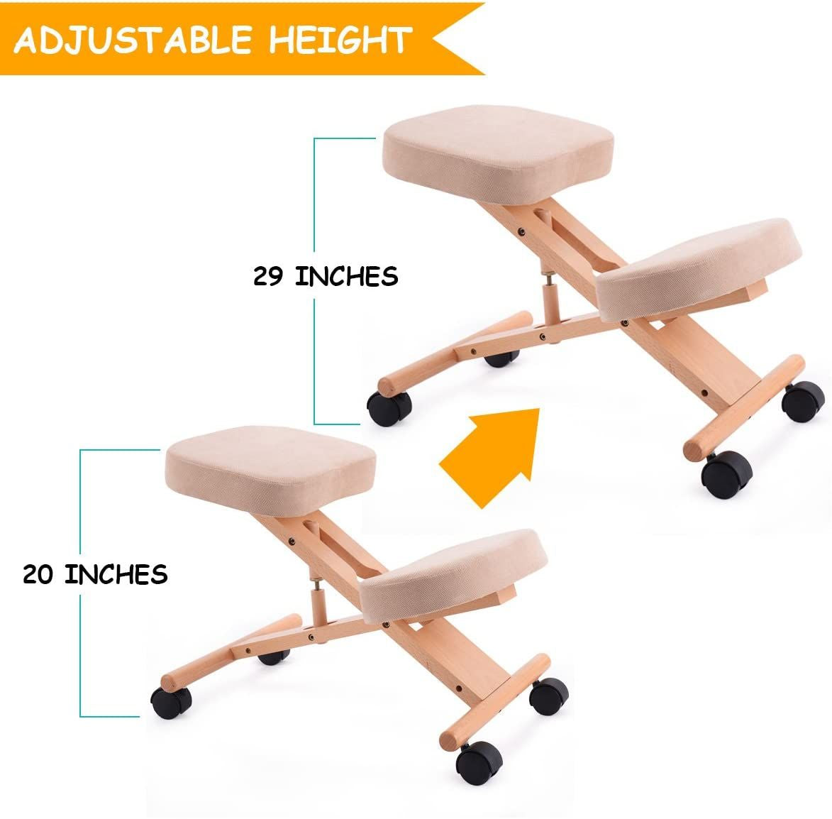 Adjustable Wood Posture Stool for Enhanced Comfort in Gaming and Computer Work