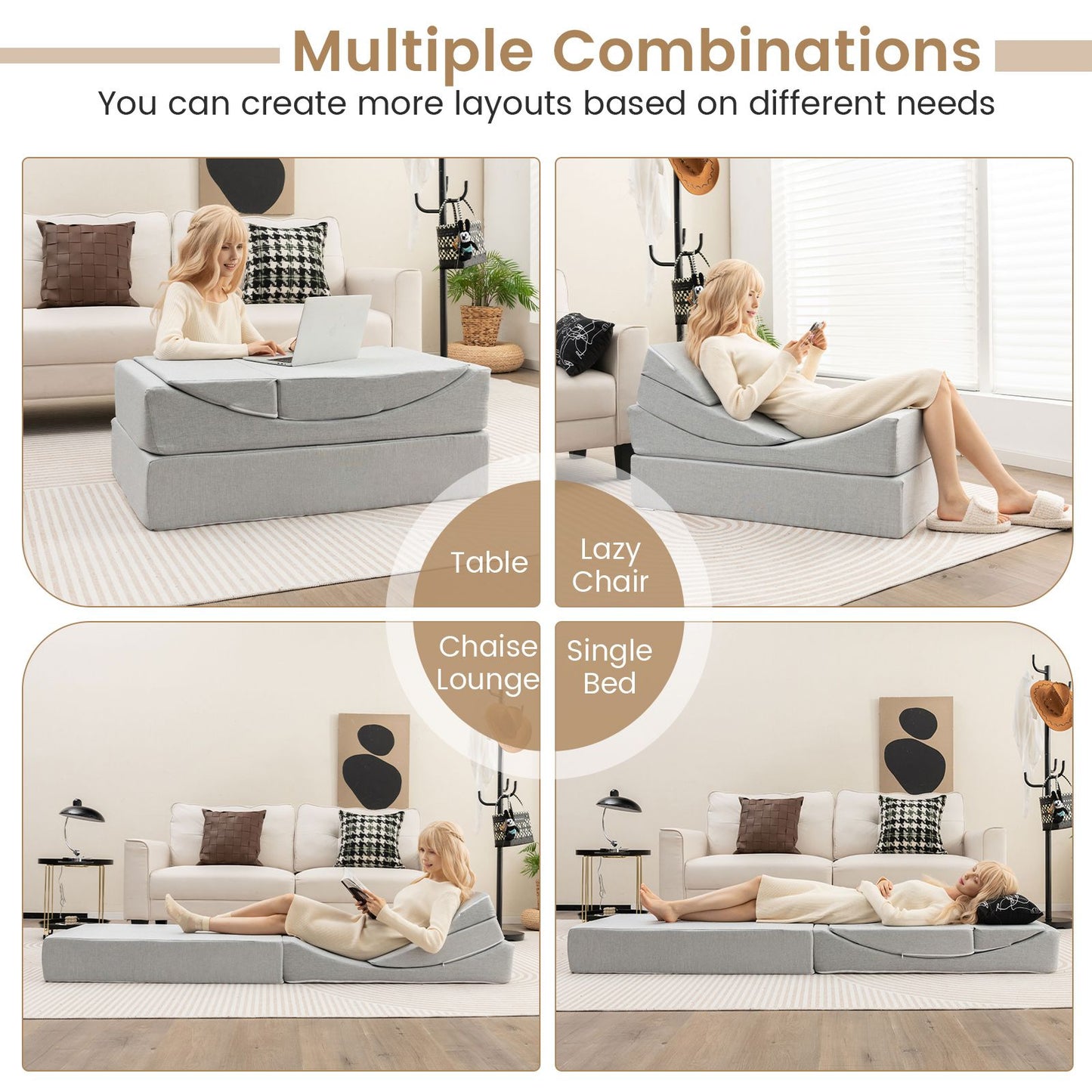 Convertible Sofa Bed with High-Density Foam Mattress