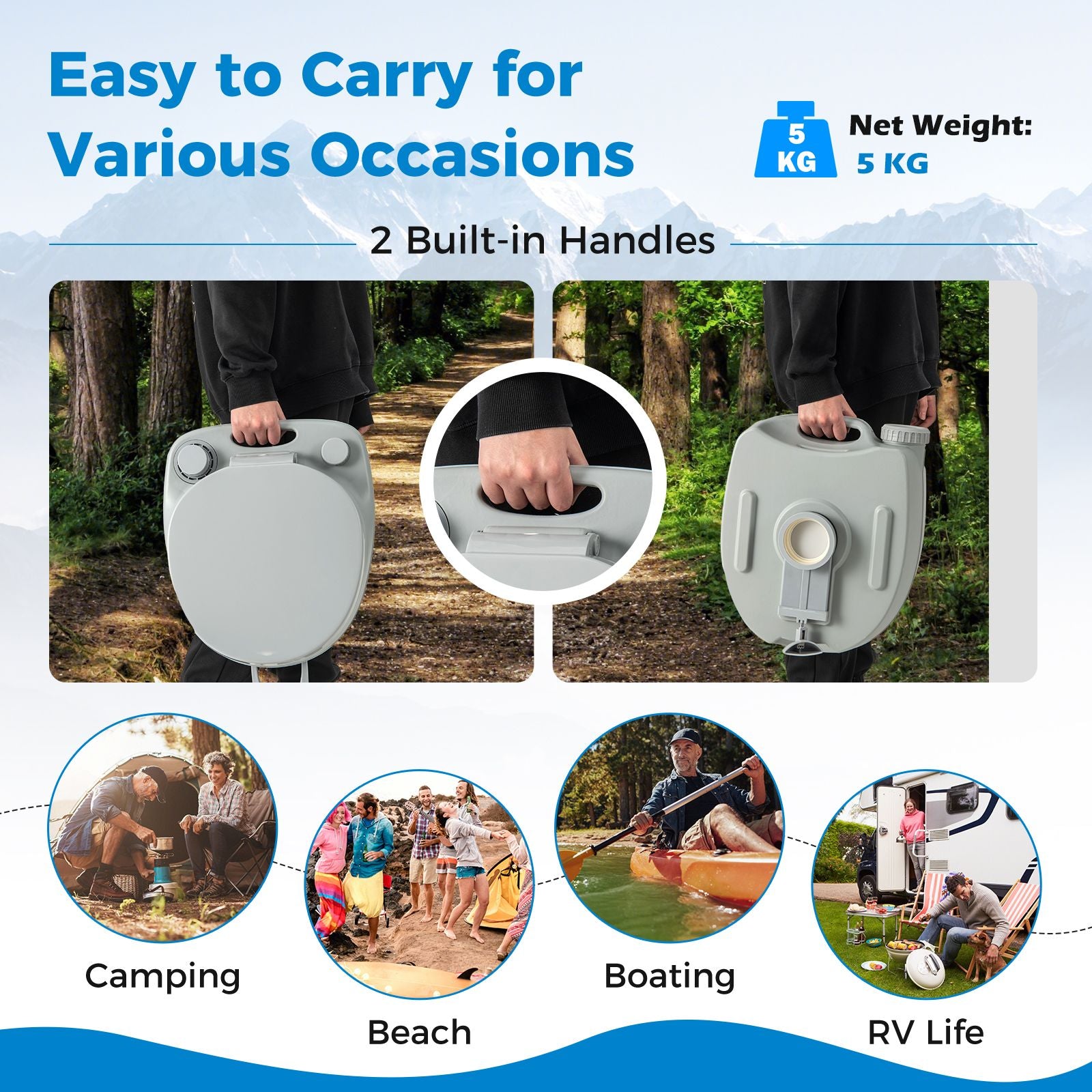 Portable Camping Toilet with 20L Waste Tank & 12L Fresh Water Tank | Odour-Free Flush System