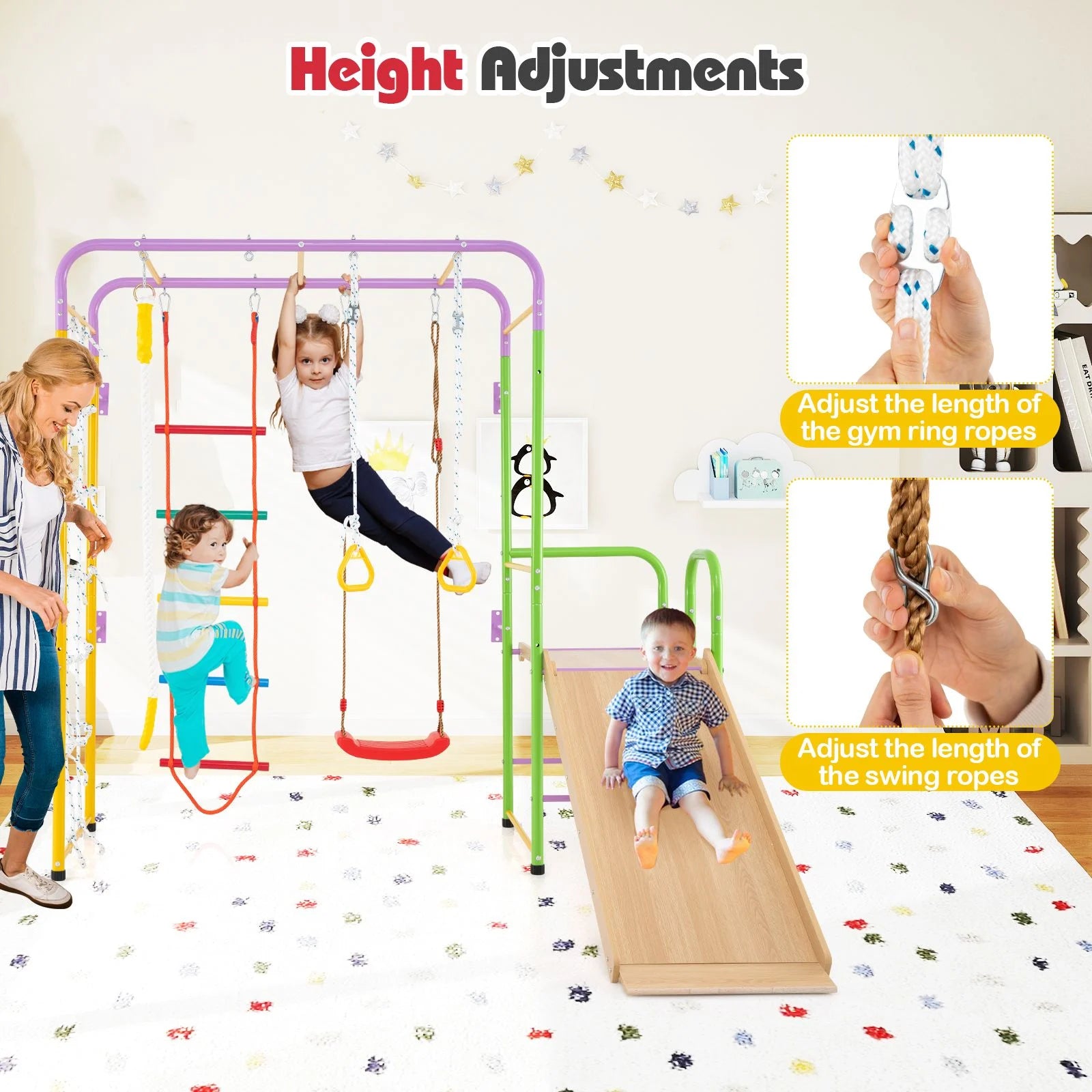 Metal Indoor Jungle Gym: 8-in-1 Climbing Playset for Children Aged 3 and Up