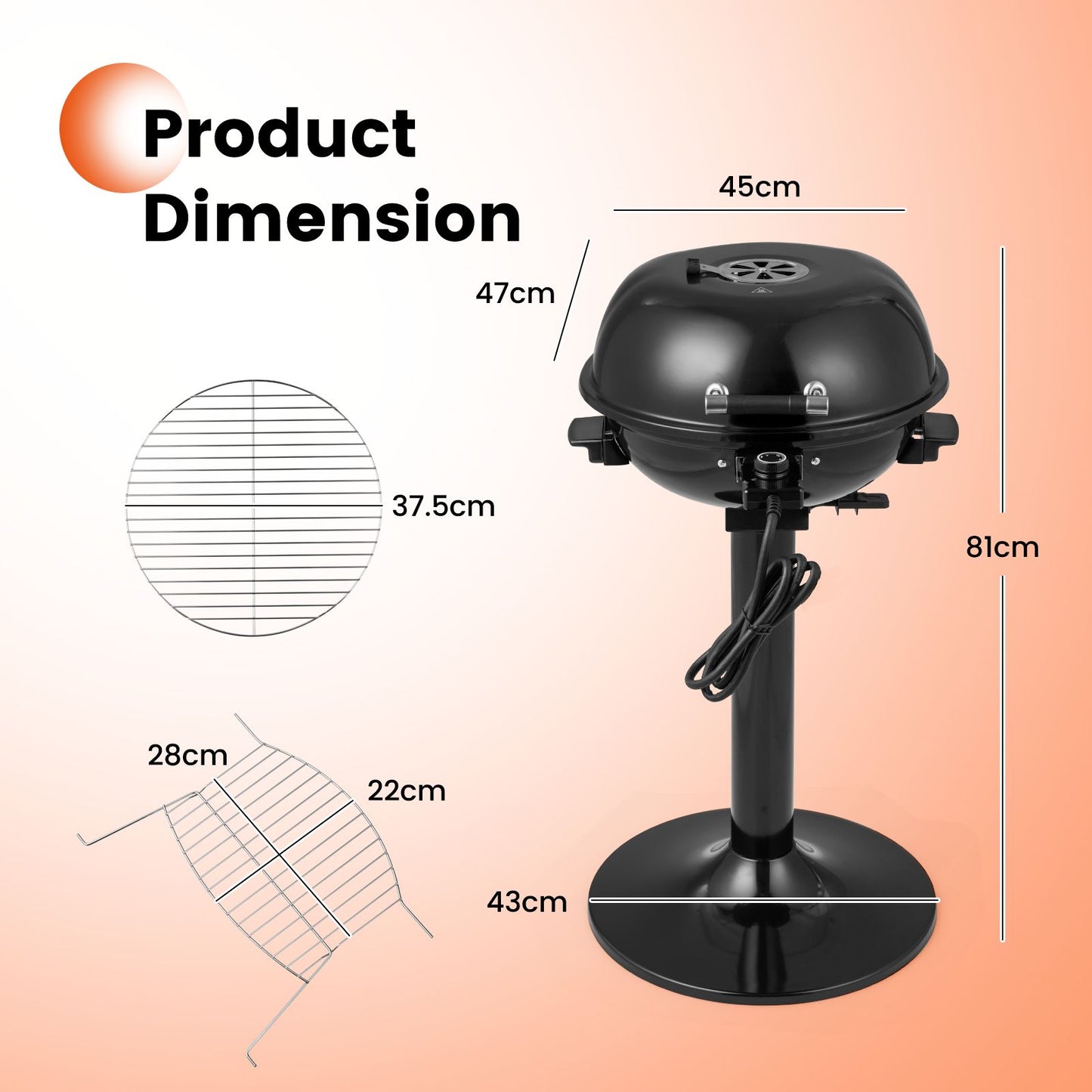 Electric Barbecue Grill with Detachable Non-Stick Cooking Rack