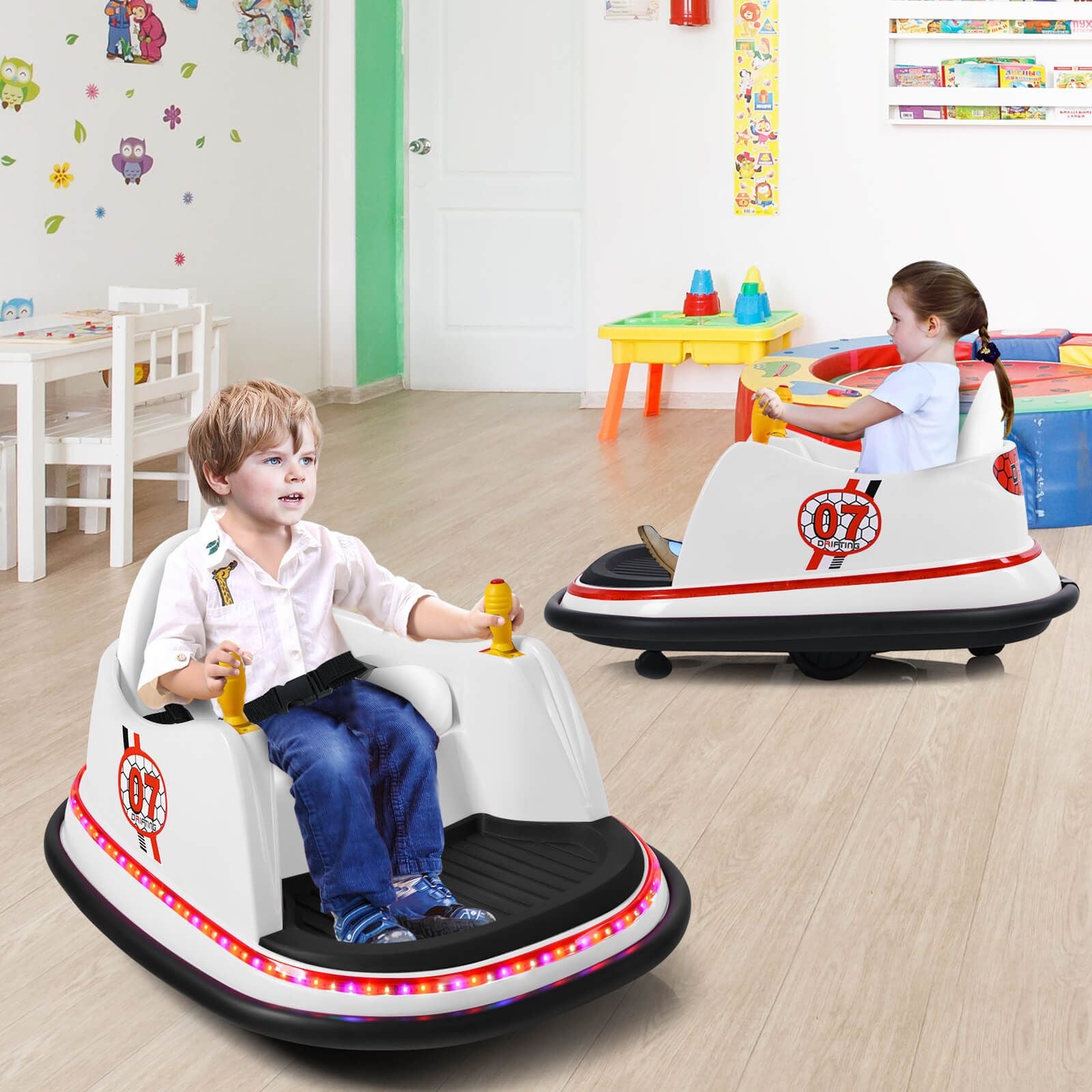 Children's Ride-On Bumper Car with Vibrant Flashing Lights and Music