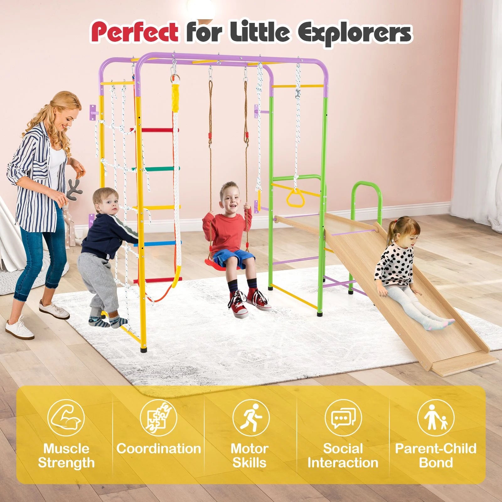Metal Indoor Jungle Gym: 8-in-1 Climbing Playset for Children Aged 3 and Up