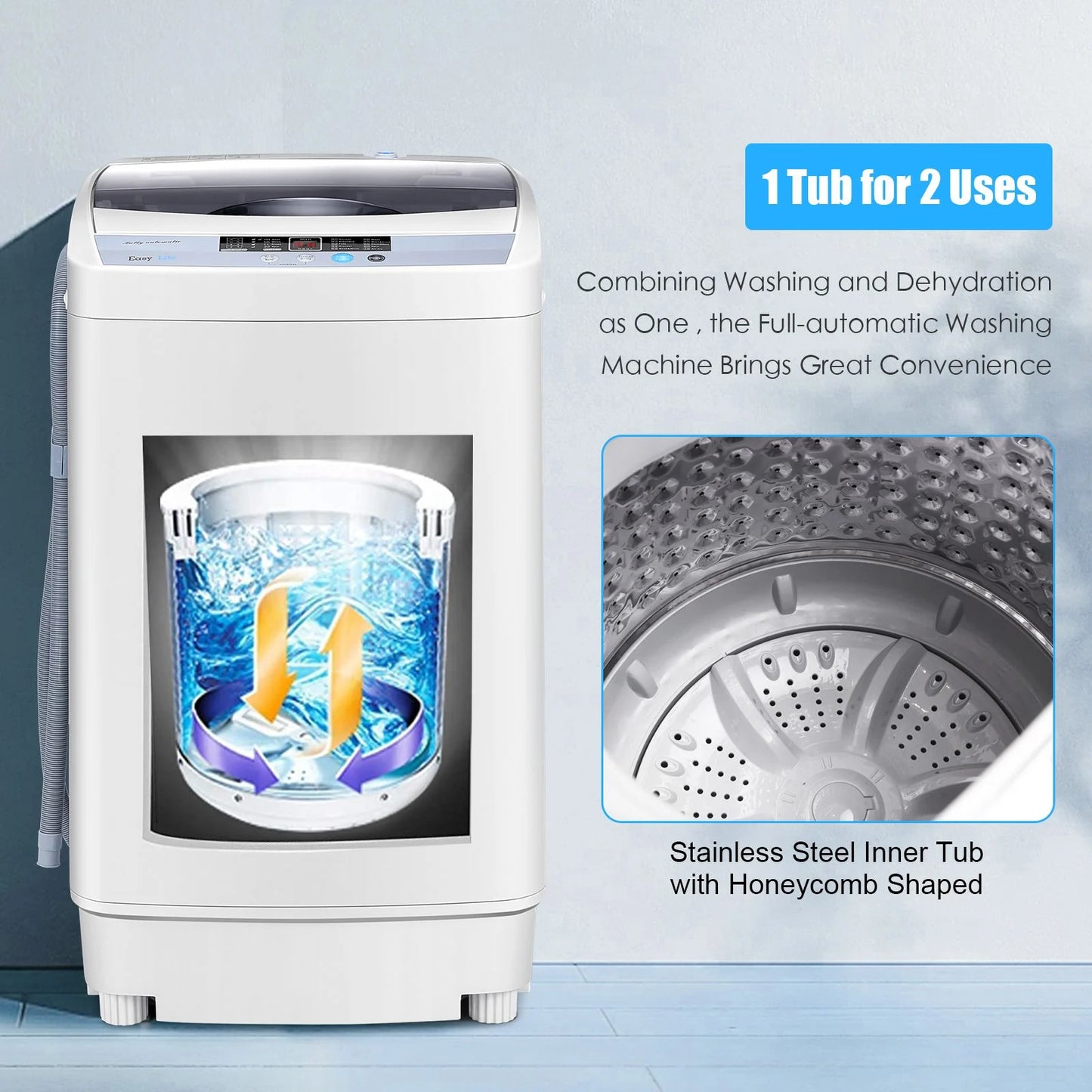 Portable Washing Machine Featuring 8 Water Levels and 10 Washing Programs
