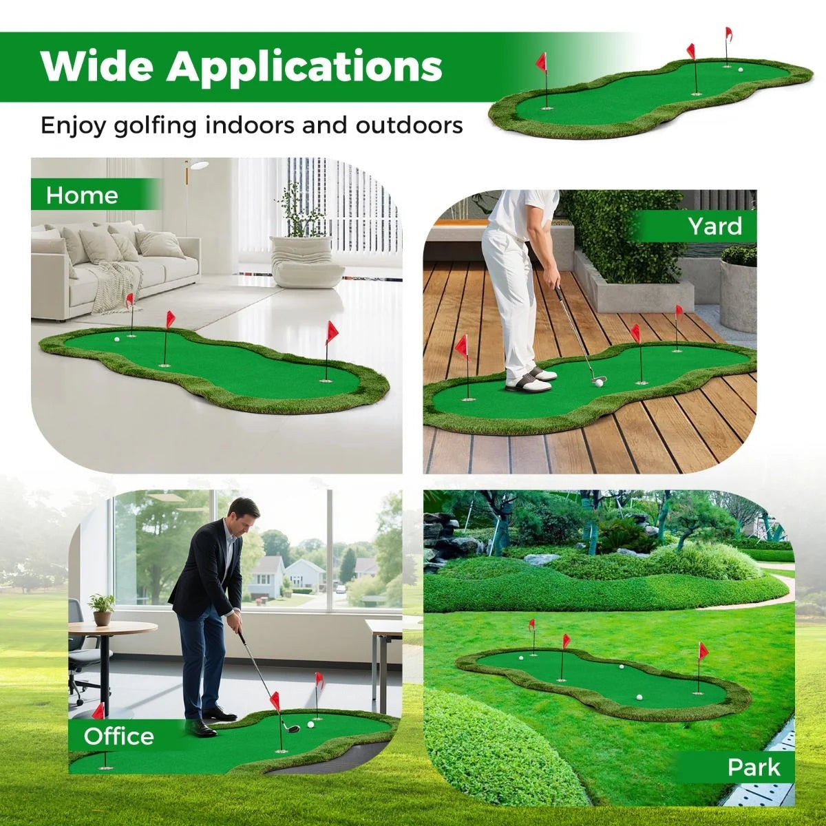 5 x 10 ft Professional Golf Practice Mat with Three Holes and Included Golf Balls for Home Use