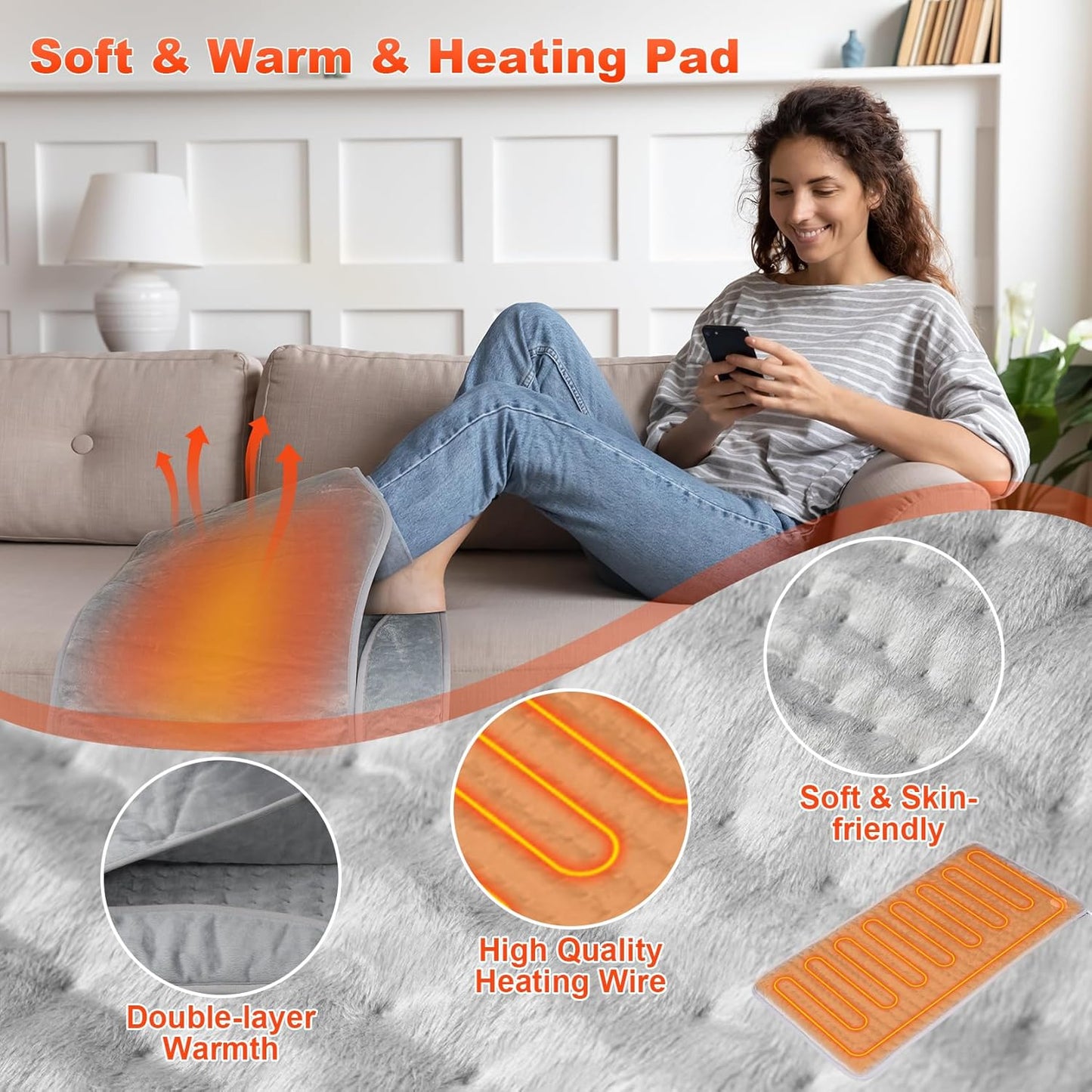 Electric Heated Foot Warmer, 74X40Cm Fast Heating Foot Warmer Pad, Washable Feet Warmer with 6 Levels Temp & 4 Timers, Fast Heating Pad for Back Pain Relief, Hands, Shoulders, Abdomen