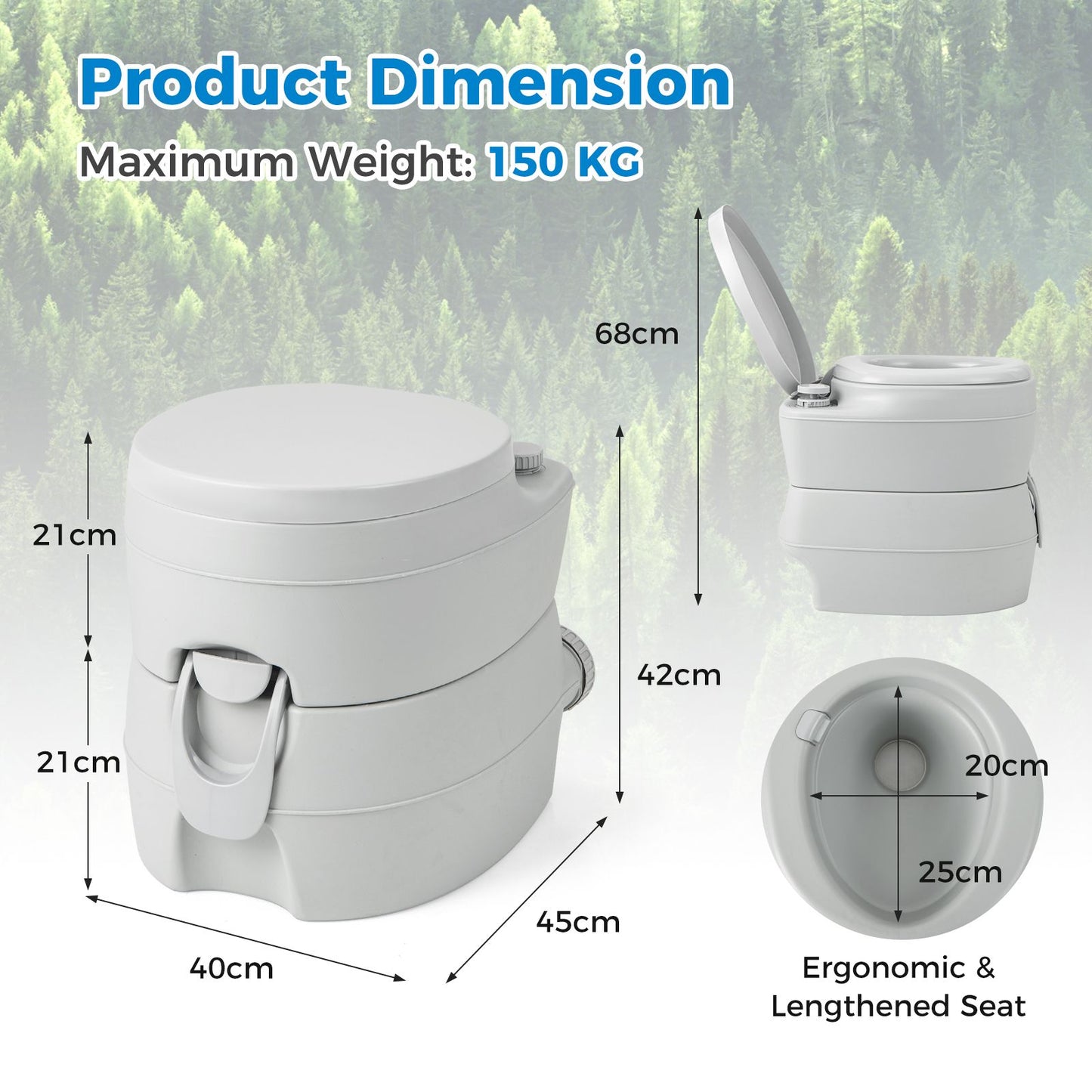 Portable Camping Toilet with 20L Waste Tank & 12L Fresh Water Tank | Odour-Free Flush System