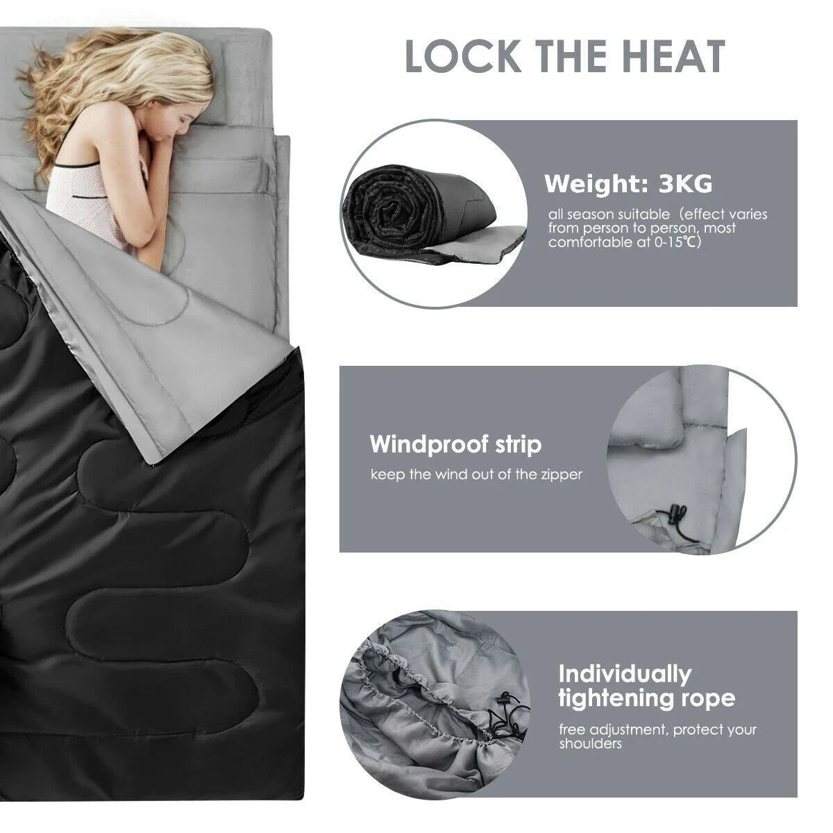 Extra Large Waterproof Double Sleeping Bag with Carrying Bag