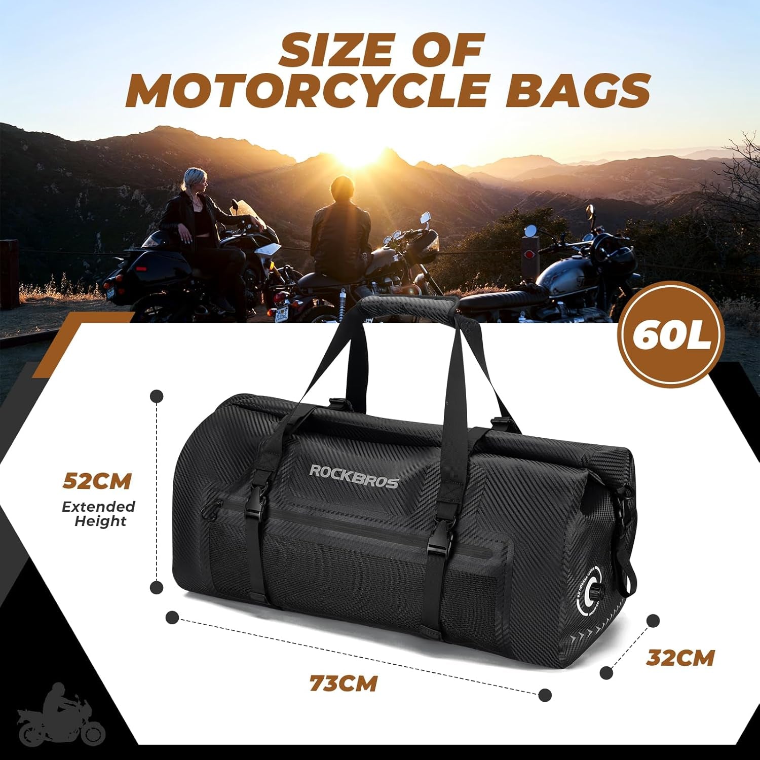 Motorcycle Tail Bag – 100% Waterproof PVC Luggage Bag with Shoulder Strap | Rear Seat, Saddle & Travel Bag for Motorcycling, Cycling & Outdoor Sports (20L / 30L / 40L / 60L)