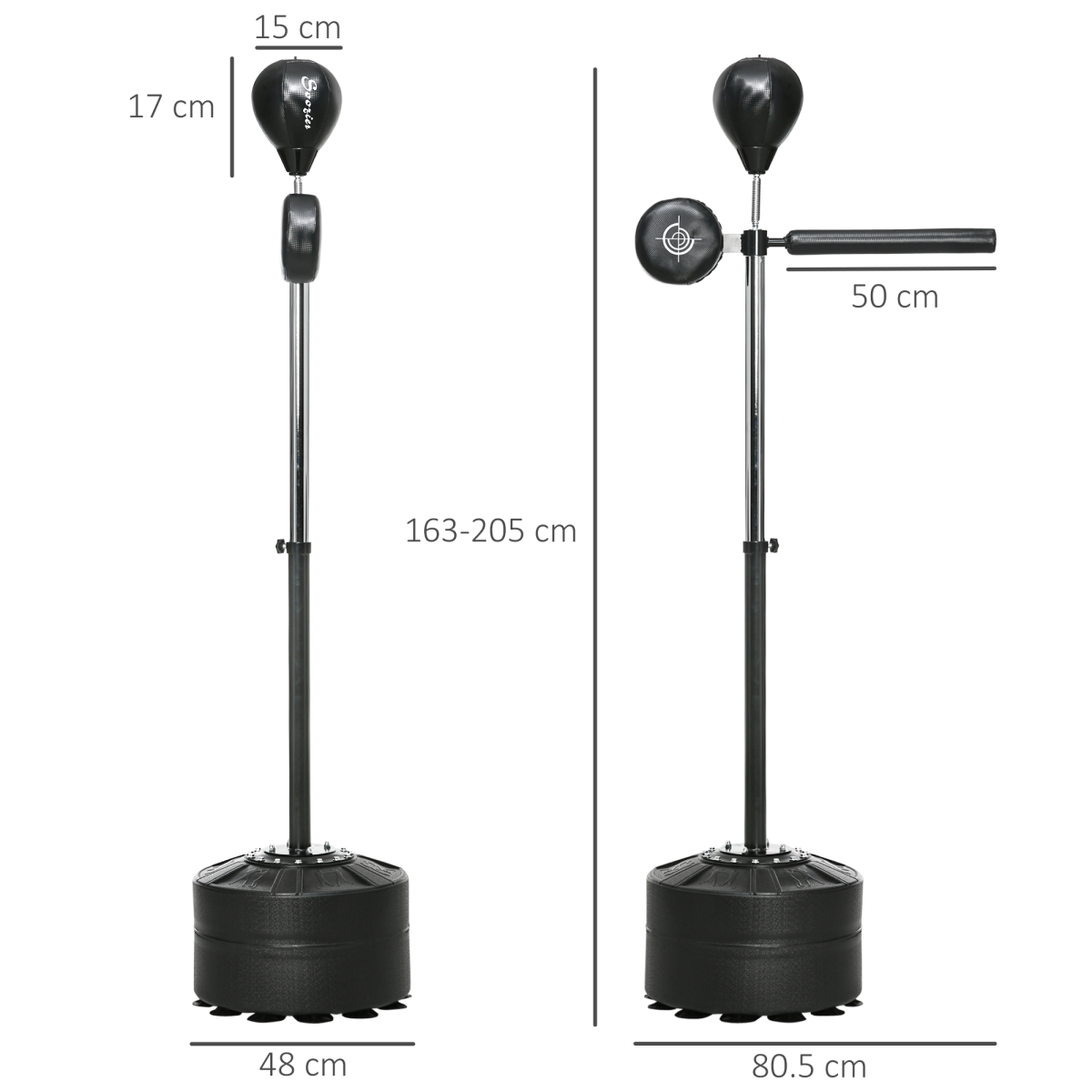 SPORTNOW Adjustable Boxing Speed Bag with Stand, Reflex Bar & Punch Pad – Black - All Round Fitness