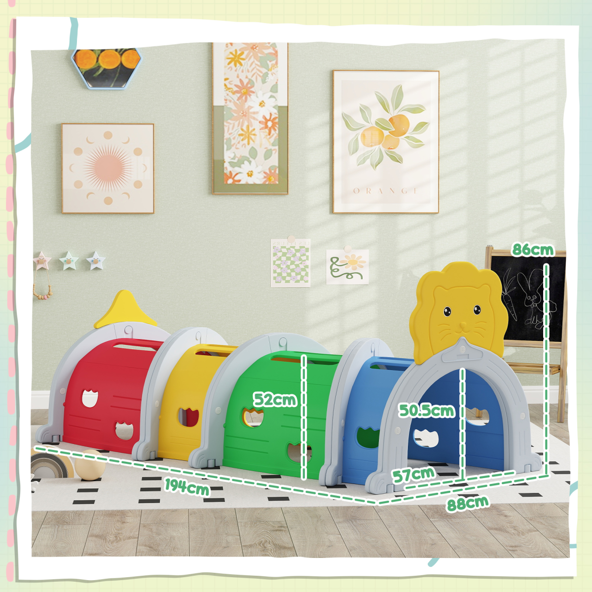 AIYAPLAY Kids Play Tunnel – Lion Design Crawl & Climb Toy, Indoor/Outdoor, Multi-colour