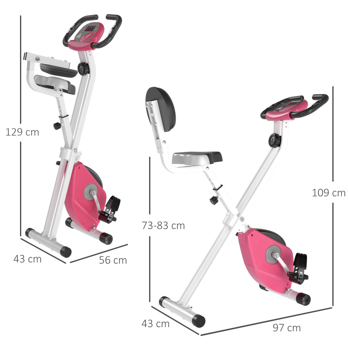 HOMCOM Magnetic Resistance Exercise Bike – Foldable Fitness Cycle with LCD Monitor & Adjustable Seat (Pink) - All Round Fitness