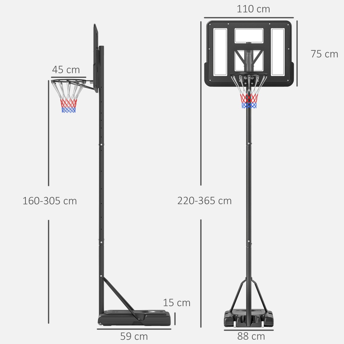 Basketball Hoop Stand – Adjustable 231-305cm with Fillable Base & Wheels