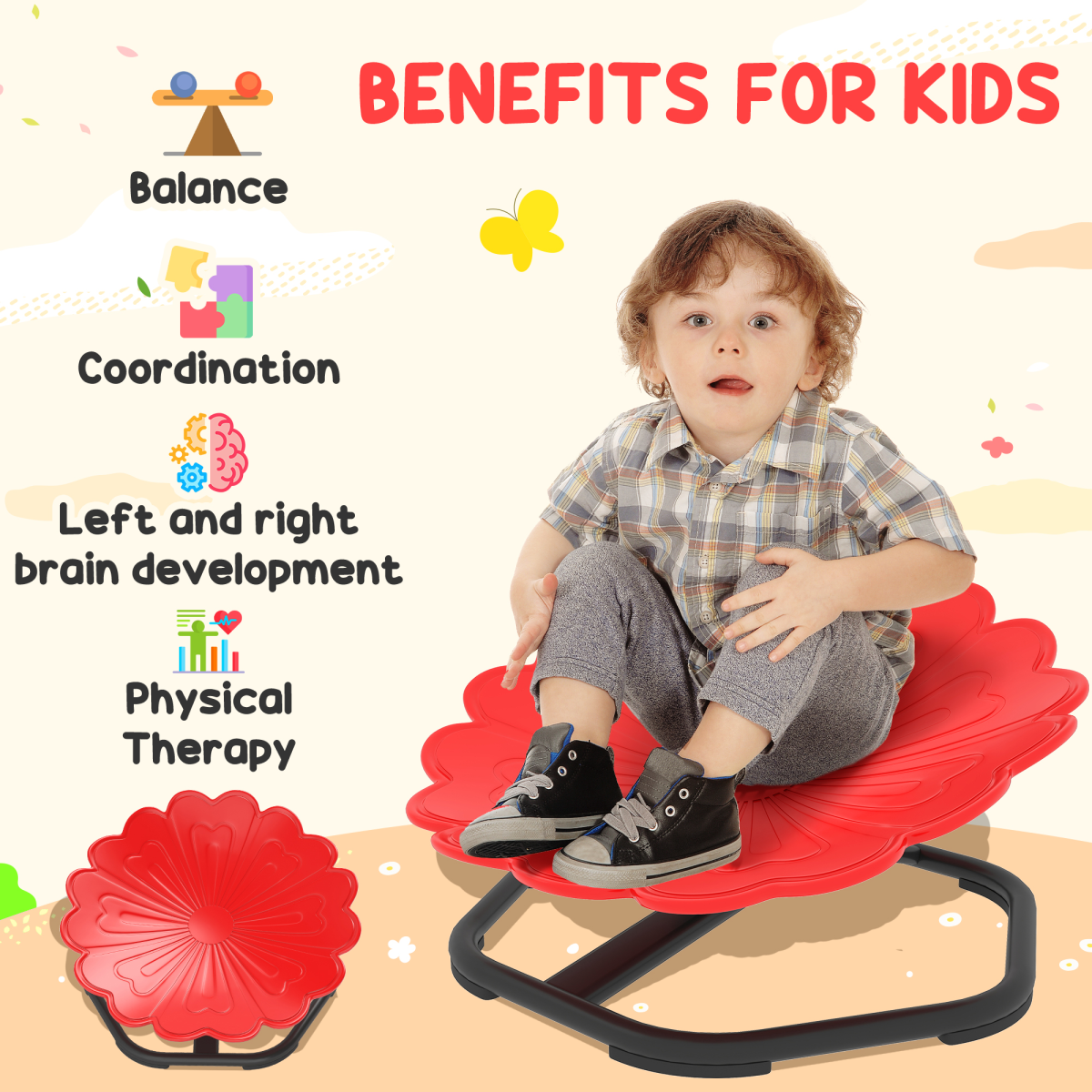 AIYAPLAY Sensory Spinning Chair for Kids – Balance, Coordination & Autism-Friendly Play - Red