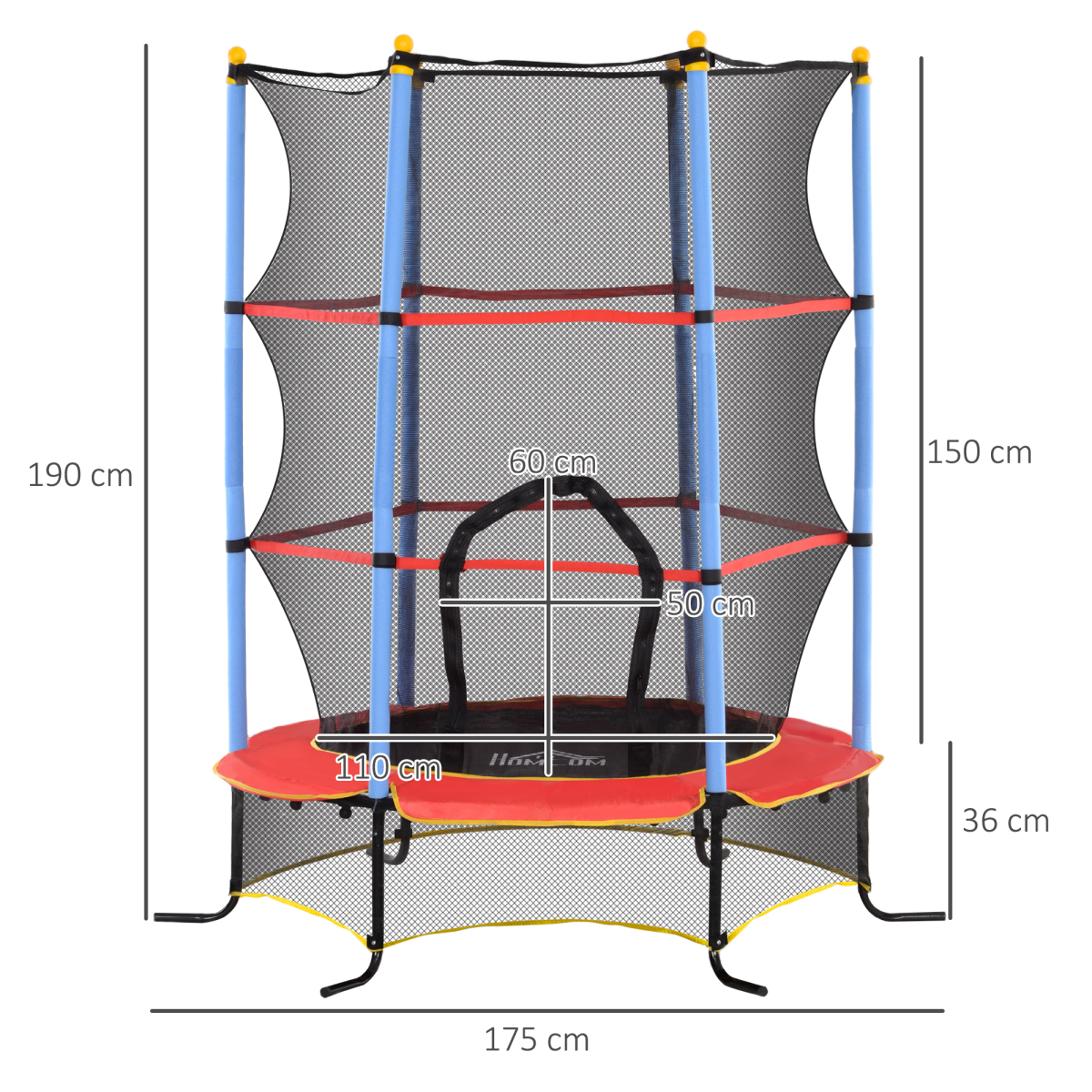 HOMCOM Kids Trampoline with Enclosure Net and Zipped Door, Ages 3-10