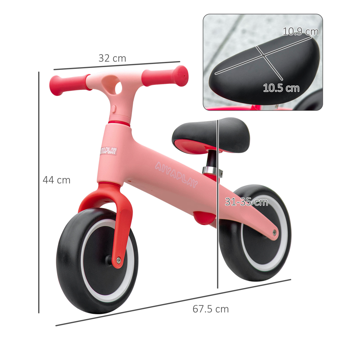 AIYAPLAY Baby Balance Bike – Adjustable Seat, Wide Wheels & Safe Design for Toddlers (Pink) - All Round Fitness