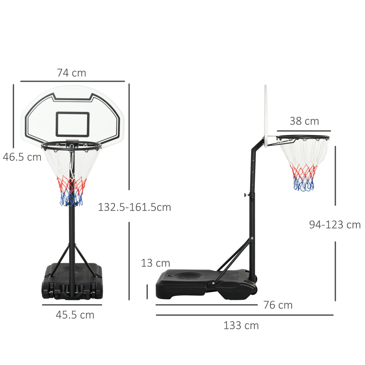 Basketball Stand with Adjustable Hoop – 94-123cm Height, Portable Poolside Net