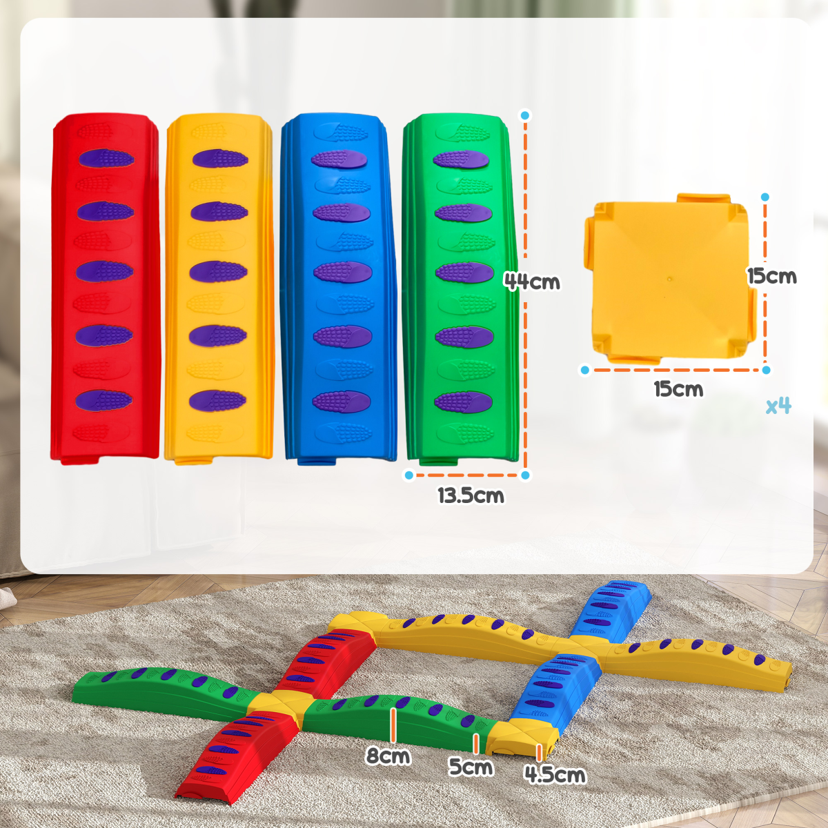 AIYAPLAY 12PC Kids Balance Beam Set with Non-Slip Foot Pads – Indoor & Outdoor Play