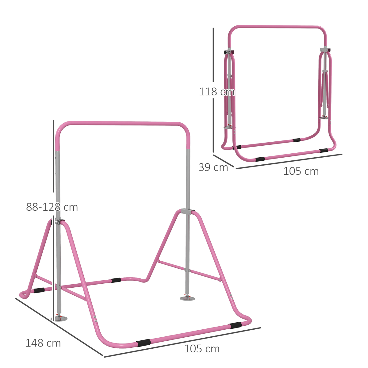 Kids Gymnastics Bar – Adjustable Height & Foldable Training Bar, Pink