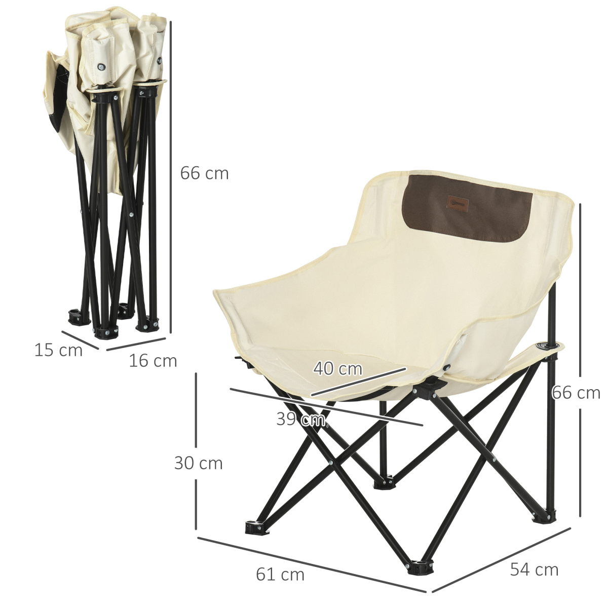 Outsunny Folding Camping Chair with Storage Pocket & Carry Bag – White
