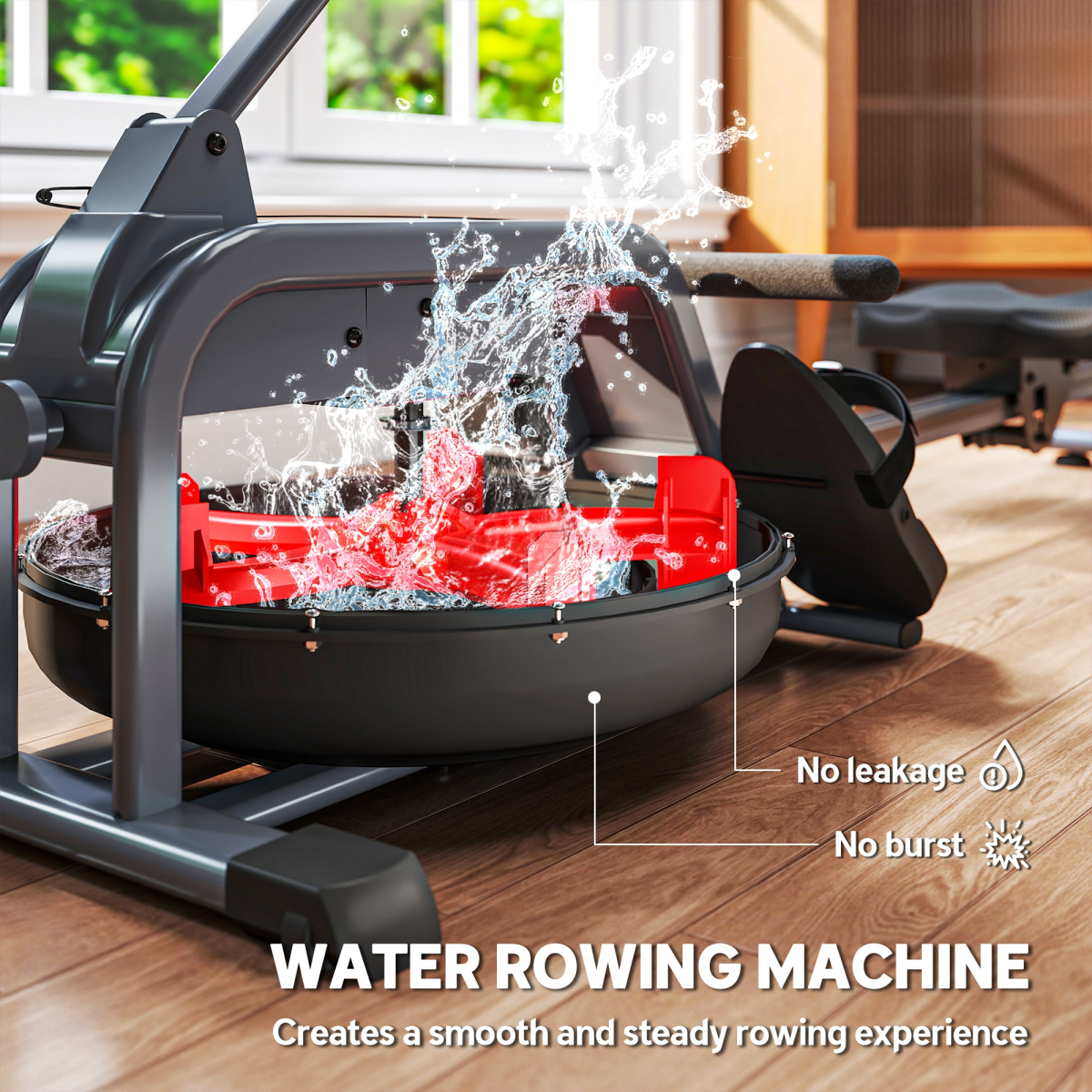 Water Rowing Machine with 6-Level Adjustable Resistance & Upright Storage