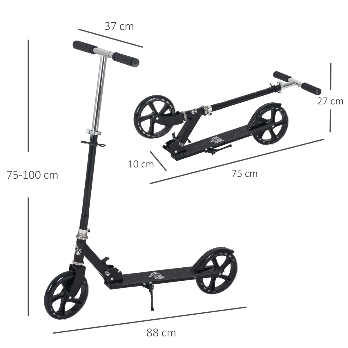 HOMCOM Kids Adjustable Folding Scooter – Ride-On Toy for Ages 7-14, Black