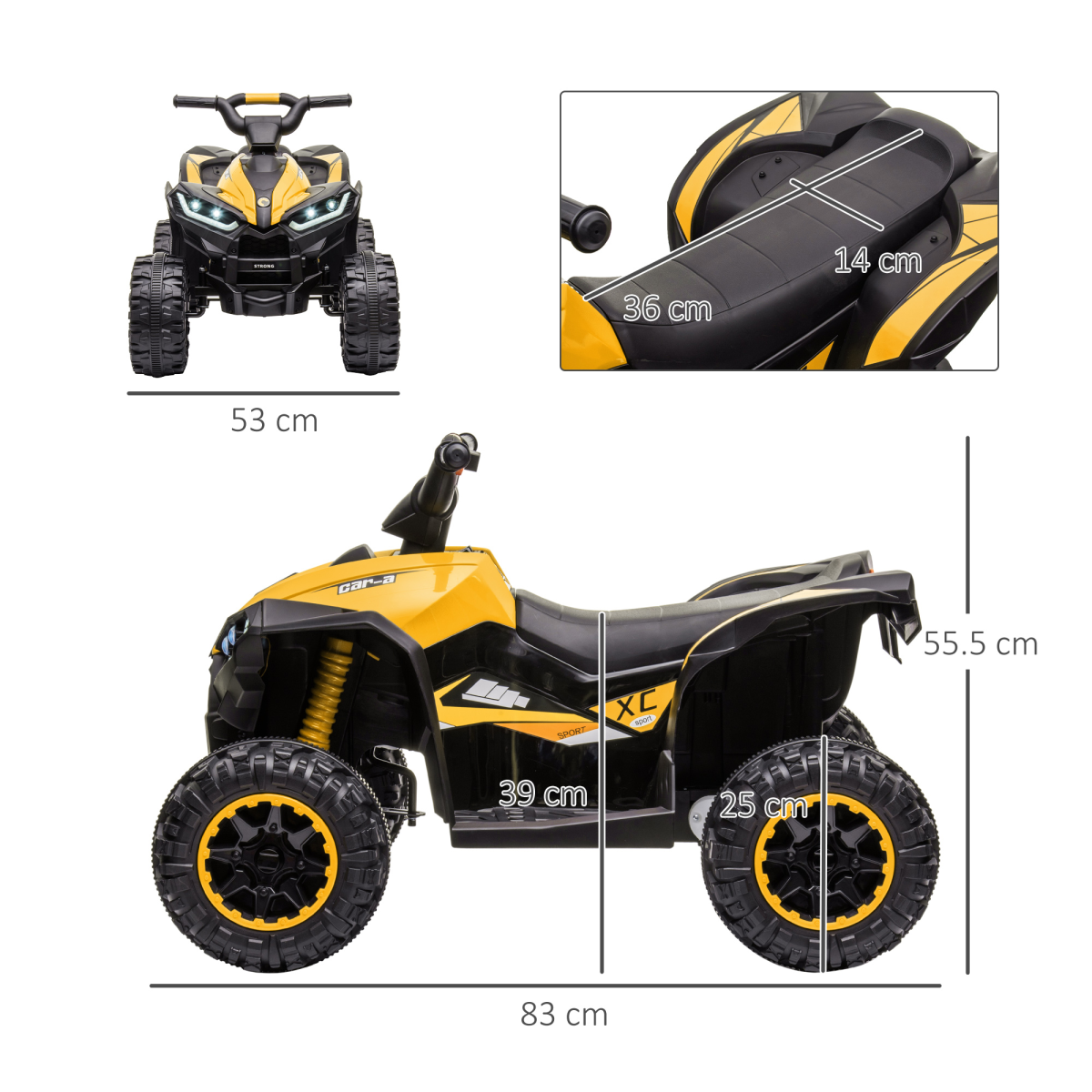 12V Electric Quad Bike for Kids Ride-On ATV Toy with Lights & Music – Ages 3-5 (yellow)