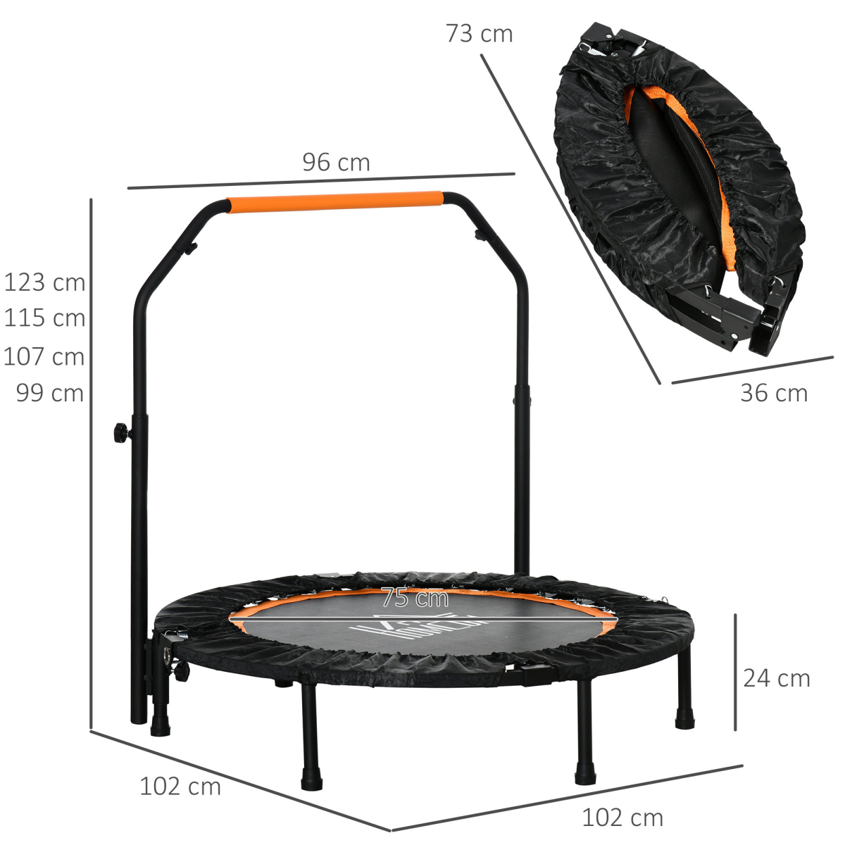 Portable 40" Foldable Mini Fitness Trampoline with Adjustable Handle - HOMCOM - All Round Fitness