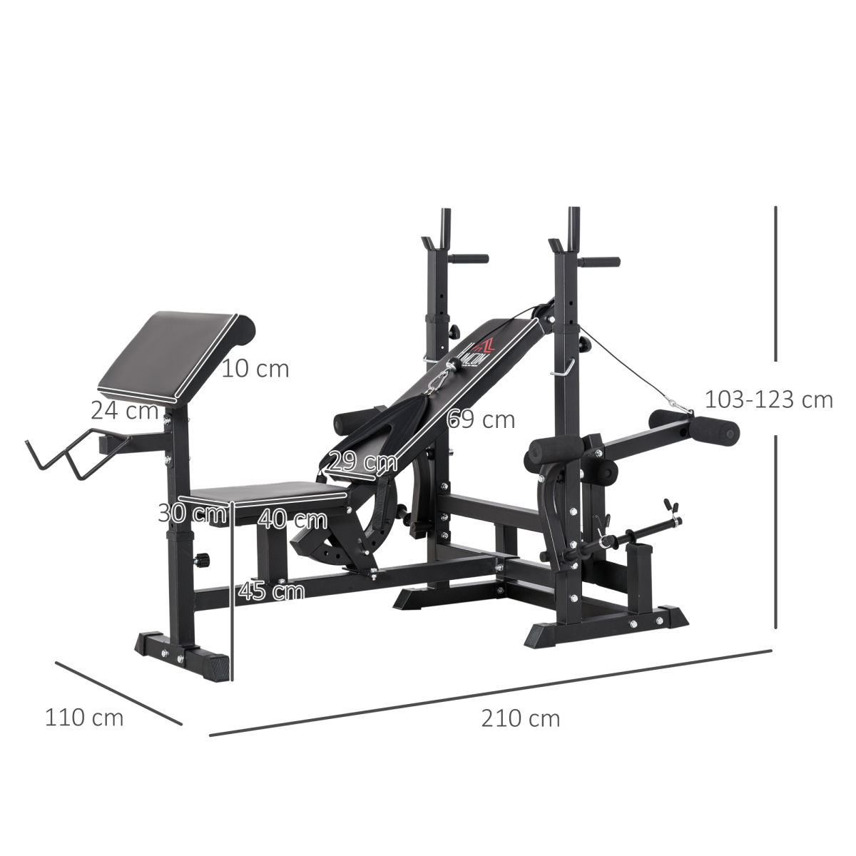 Versatile Full-Body Weight Bench with Leg Extension & Barbell Rack by HOMCOM - All Round Fitness