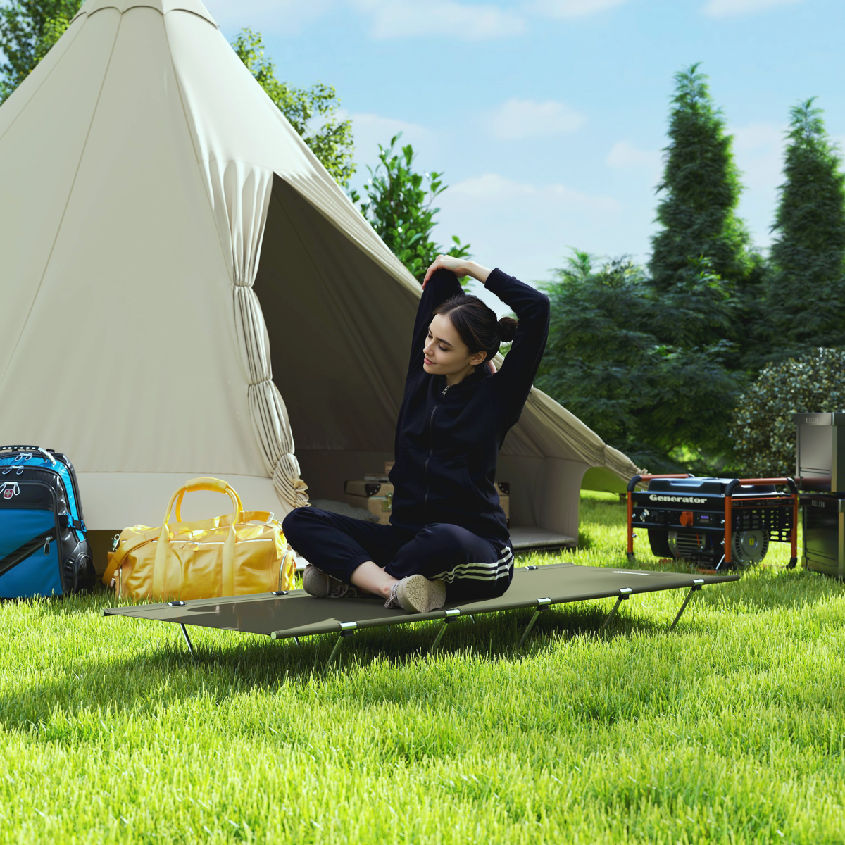 Folding Camping Bed with Carry Bag, Lightweight Portable Cot – Dark Green