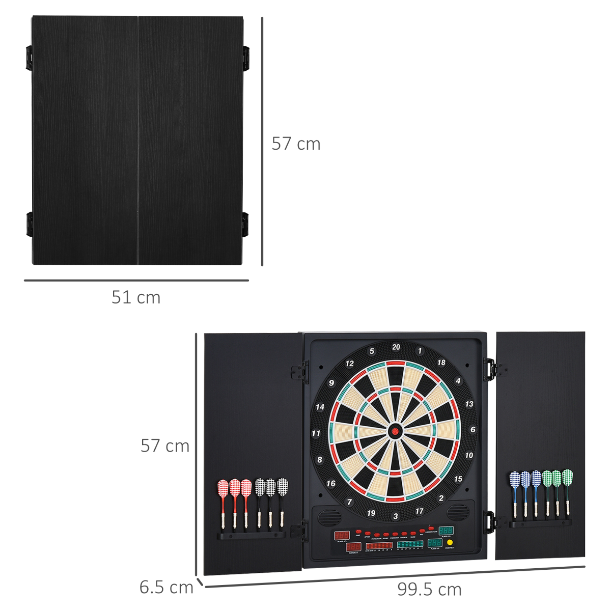 Electronic Dartboard with Cabinet, LED Digital Scoreboard & 27 Games – Includes 12 Darts