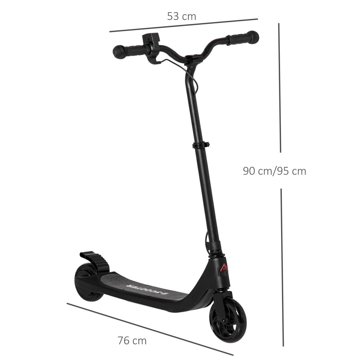 120W Homcom Electric Scooter – Battery Indicator, Adjustable Handlebars, Black - All Round Fitness